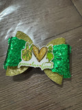 Peace love green bow clip