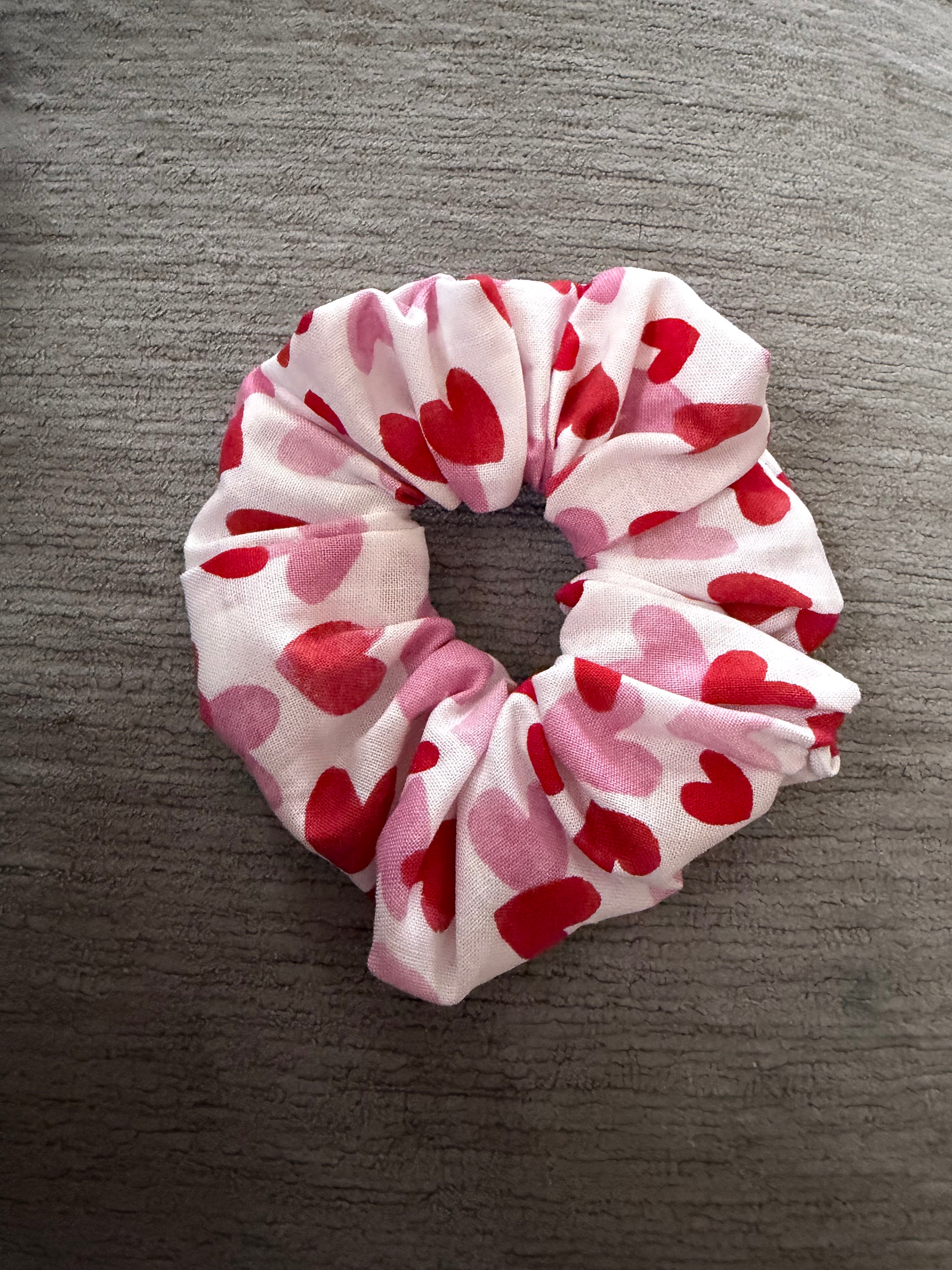 Red and pink heart scrunchie