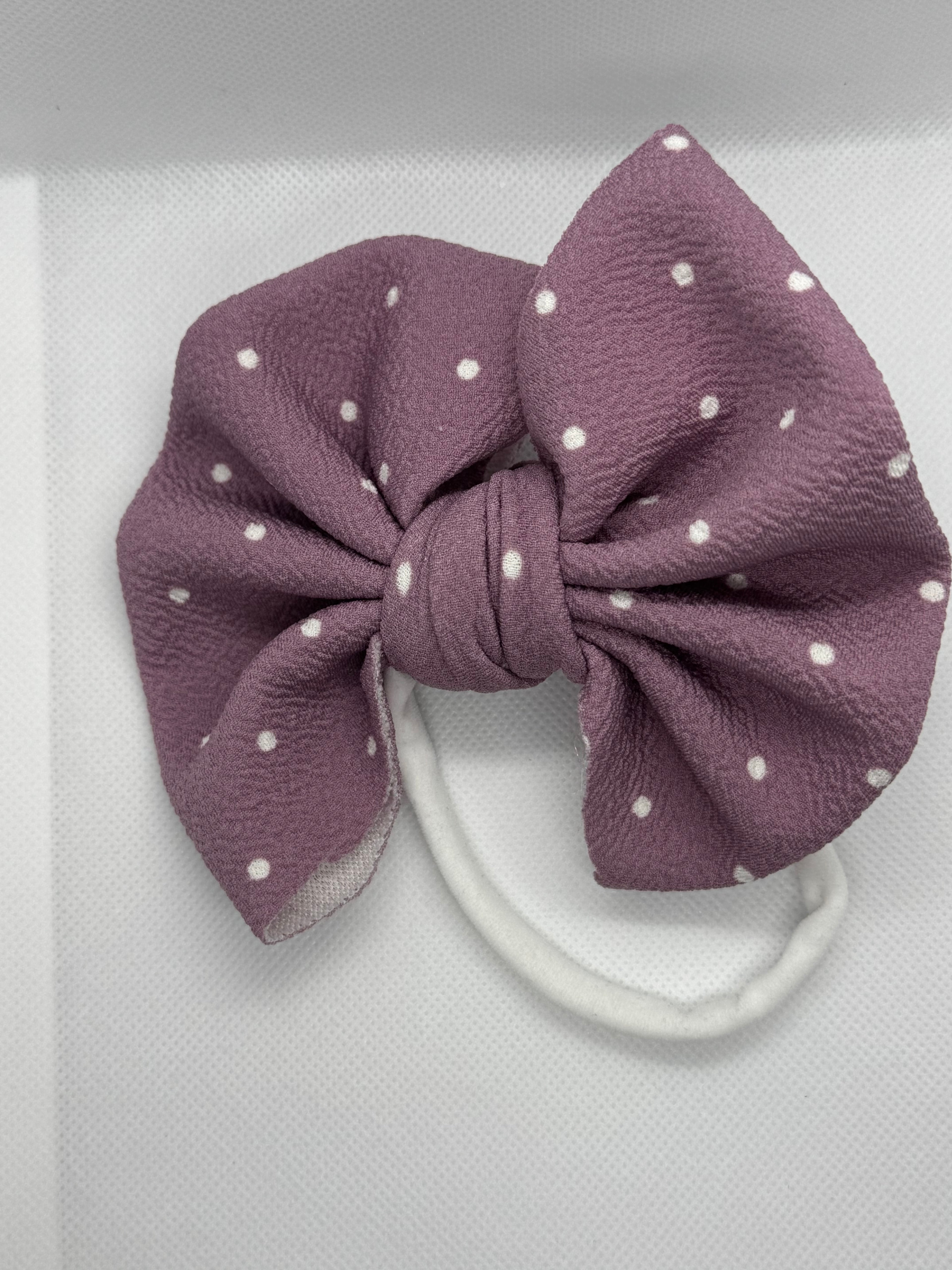 Lavender polka dot fabric headband