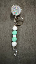 White jeweled beaded badge reel