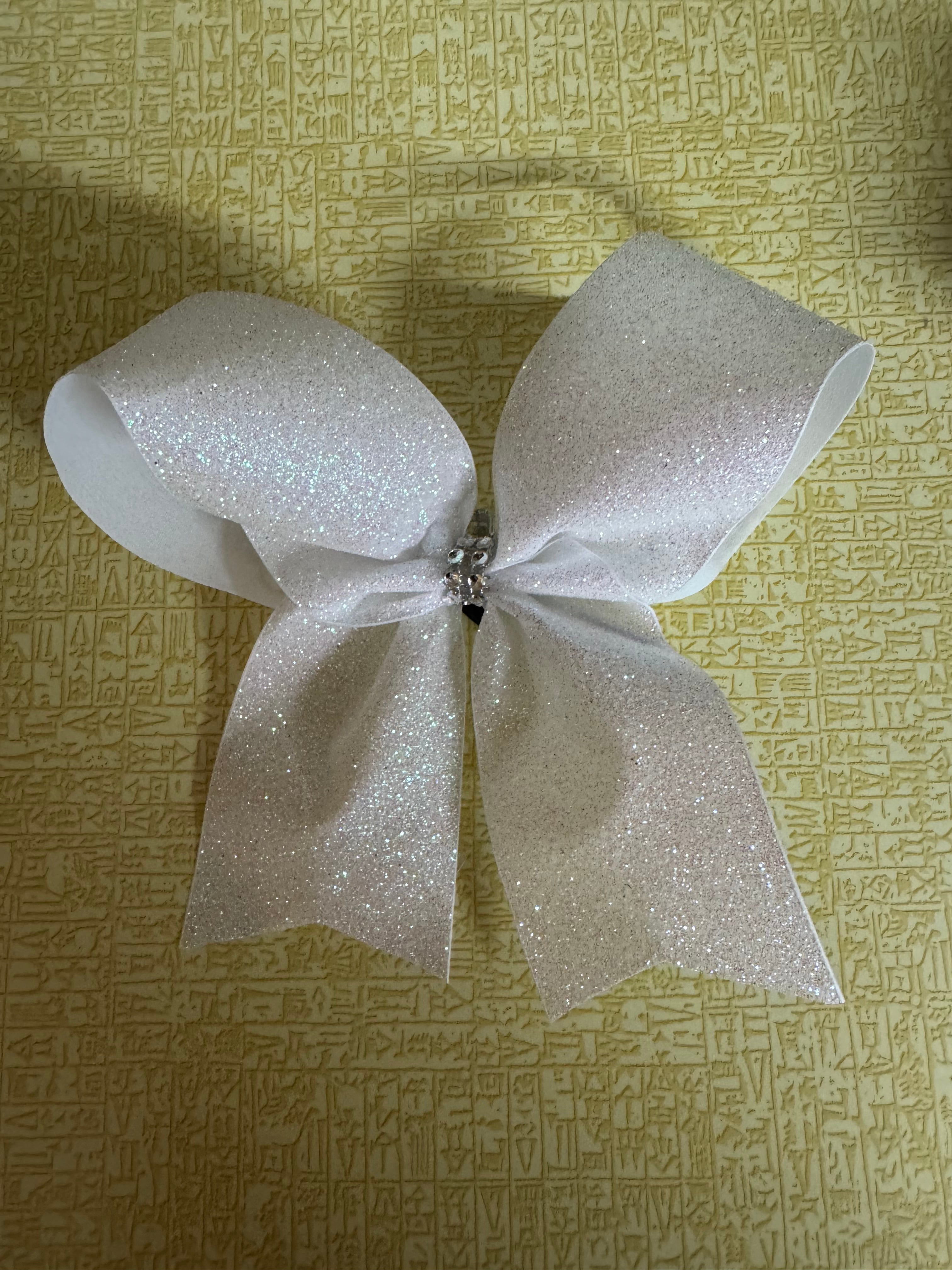 White glitter cheer bow