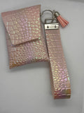 Pink alligator wristlet card wallet set