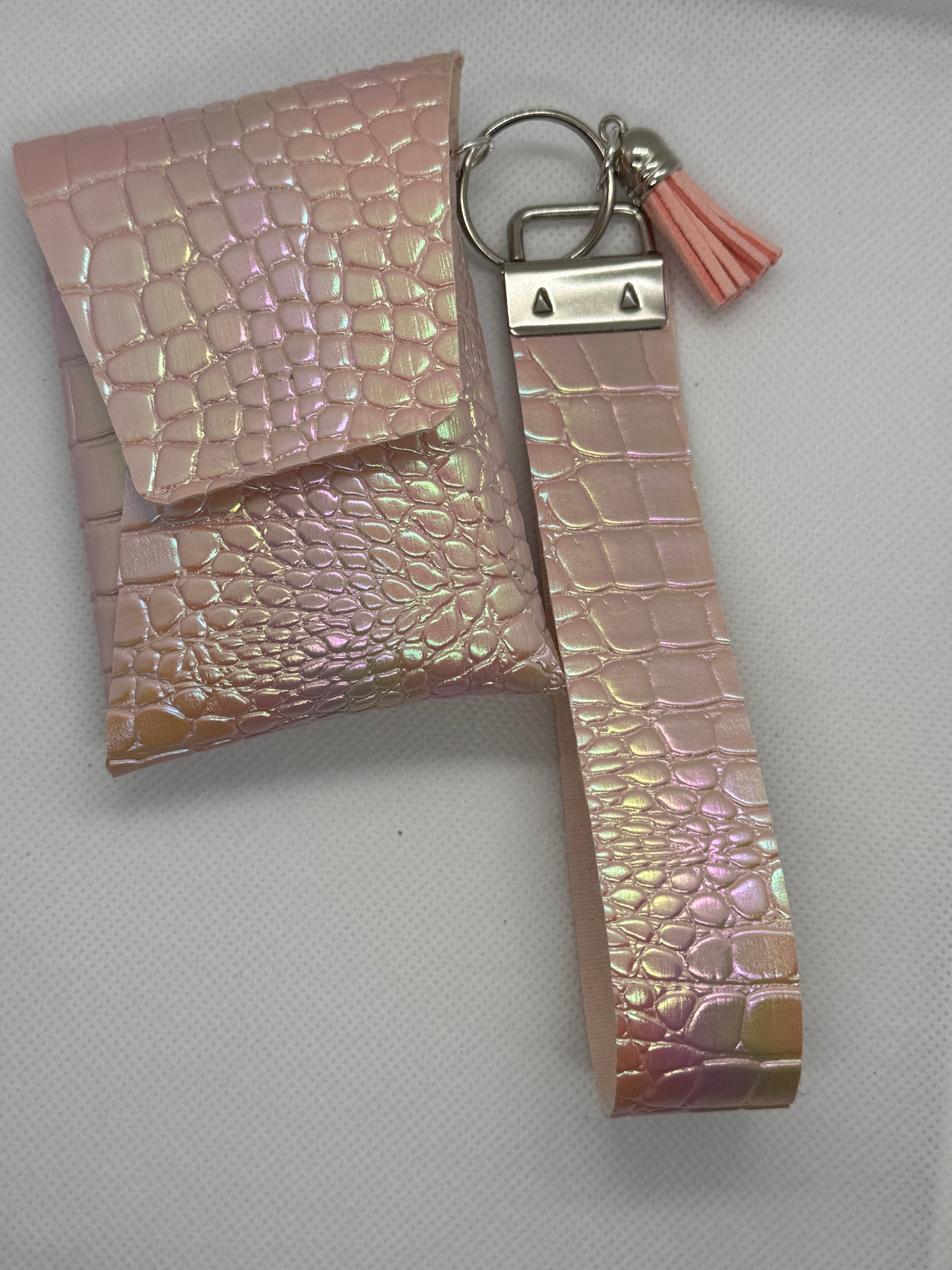 Pink alligator wristlet card wallet set