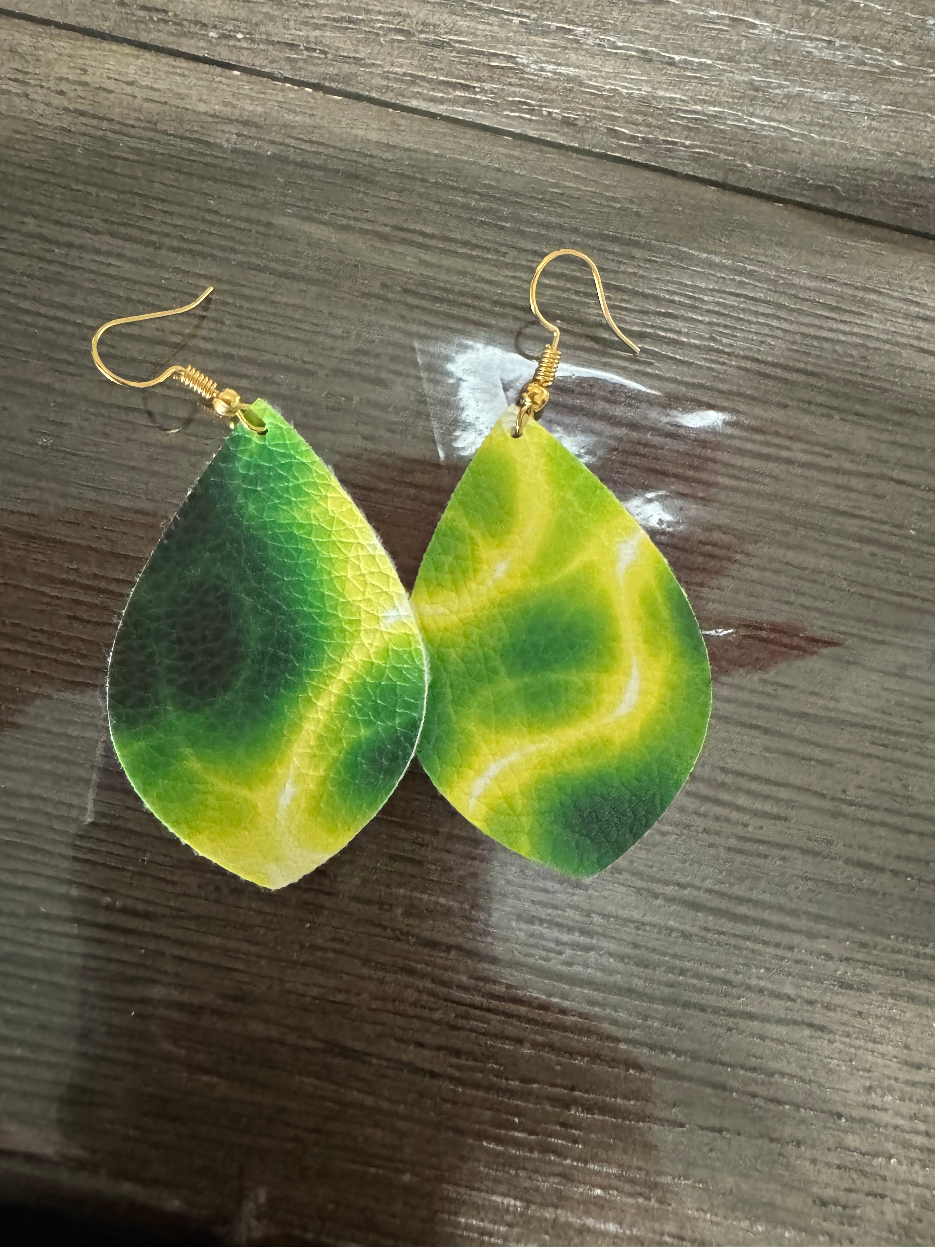Green and yellow smoke dangle earrings