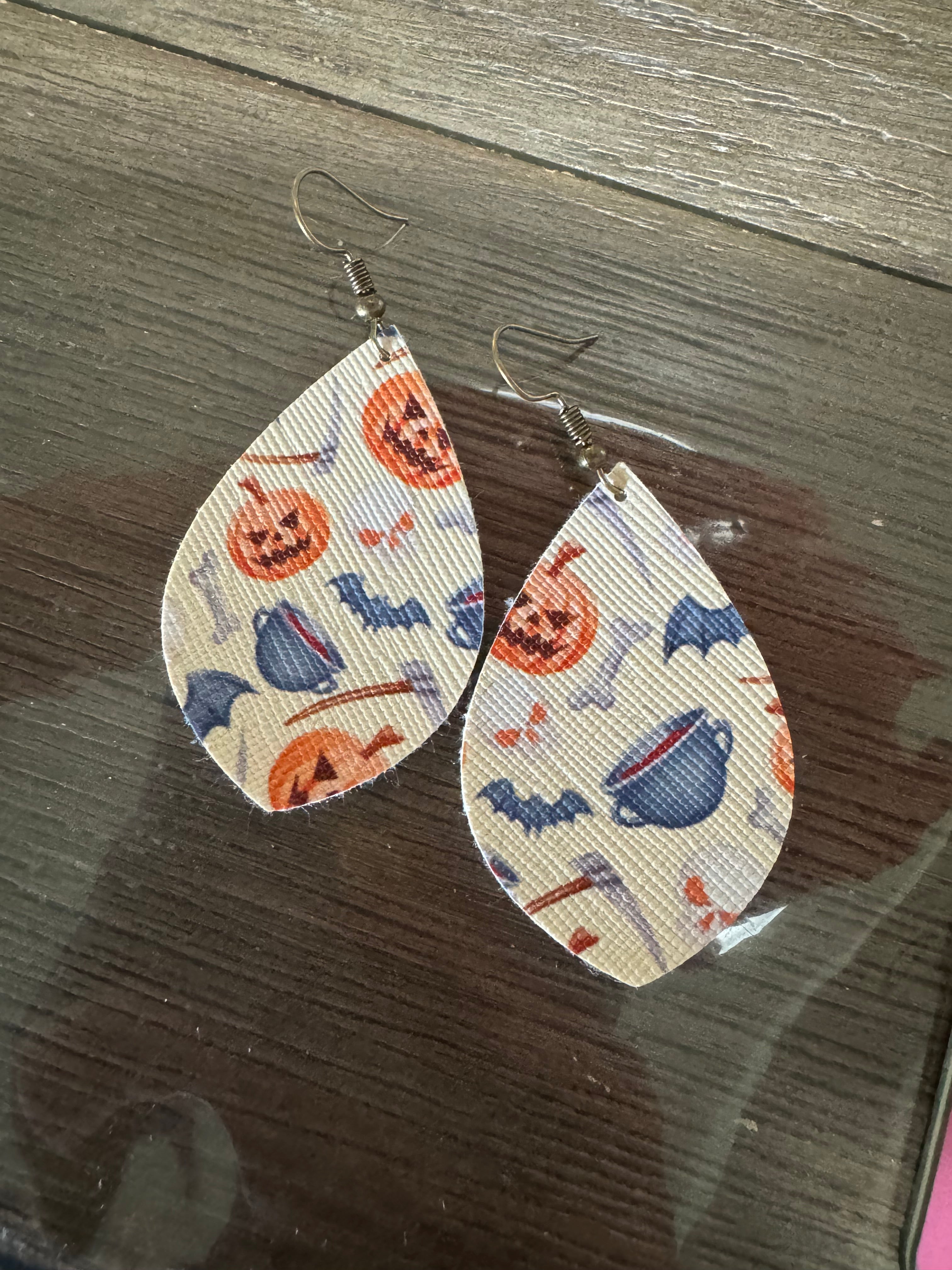 Pumpkin and bats dangle earrings