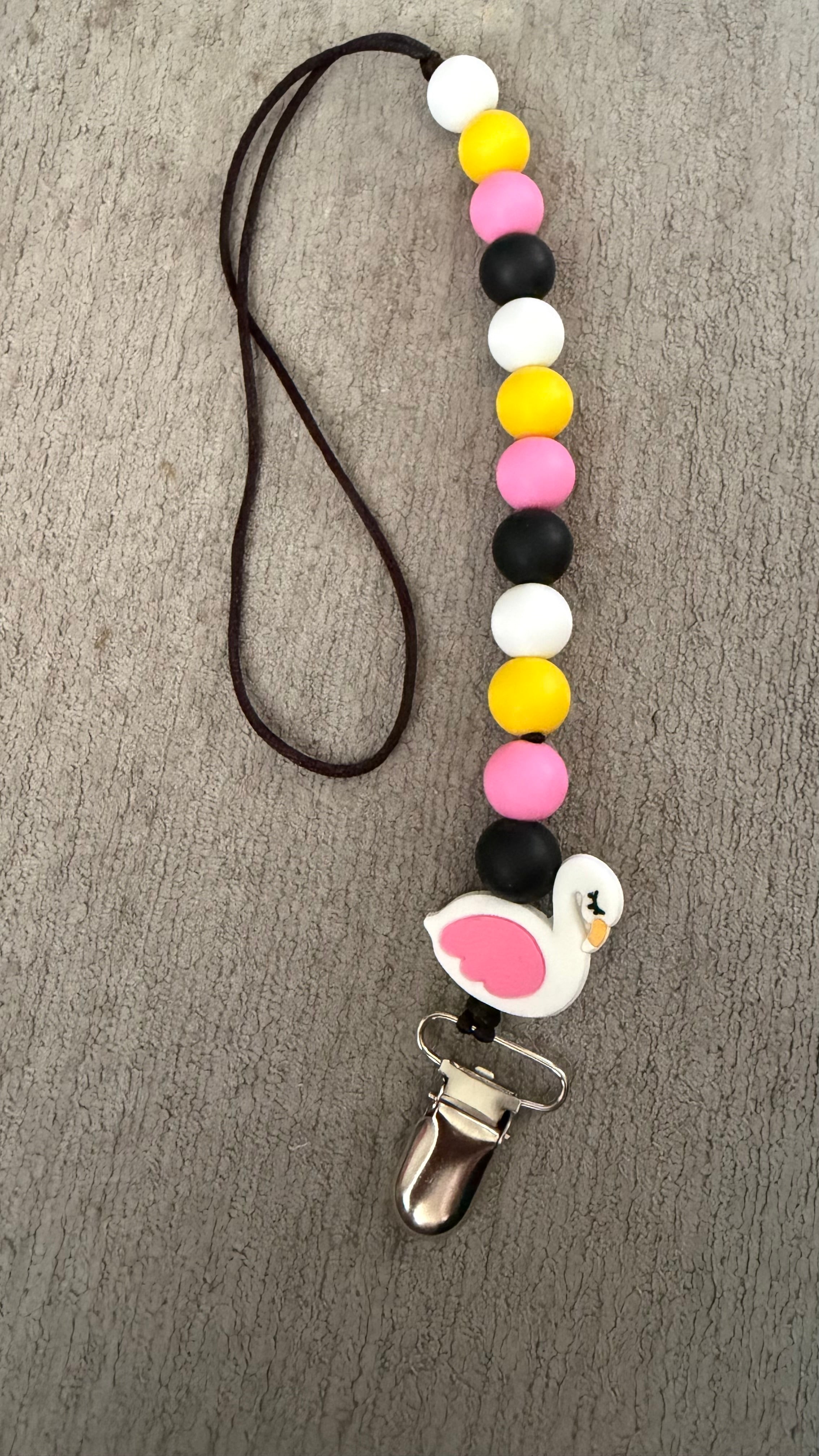 White swan pacifier clip
