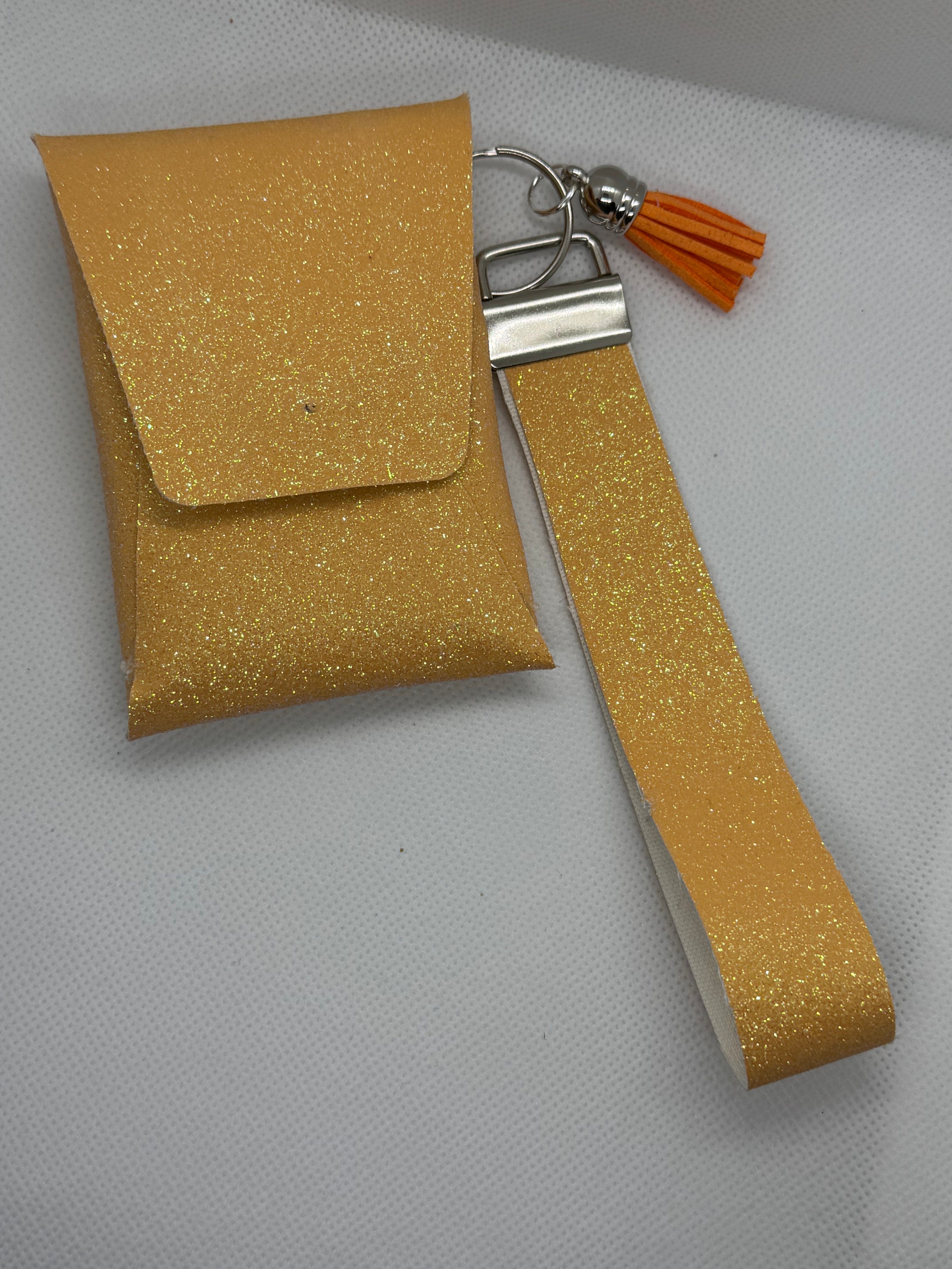 Orange sparkle wristlet card wallet set