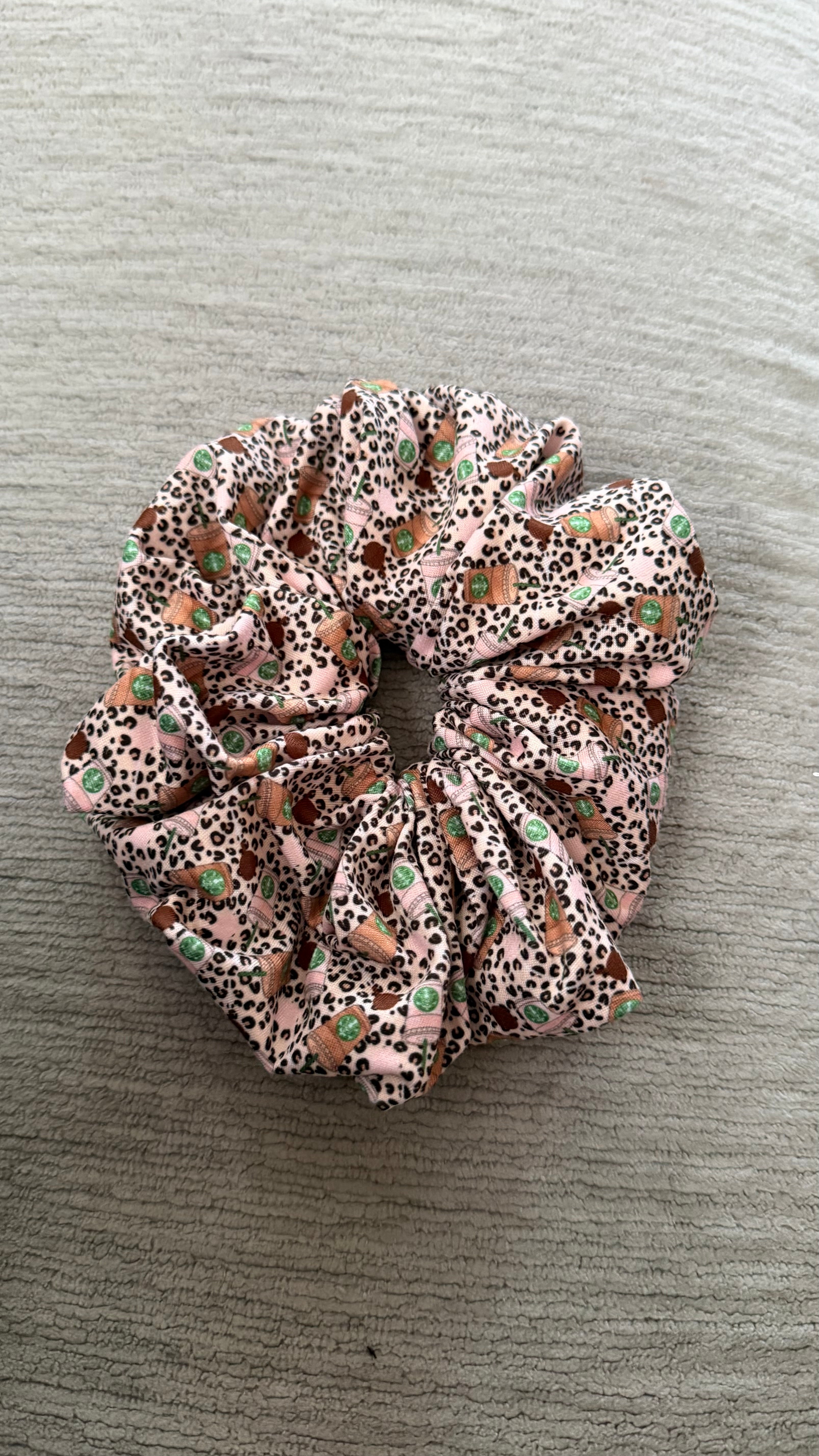 Coffee leopard scrunchie