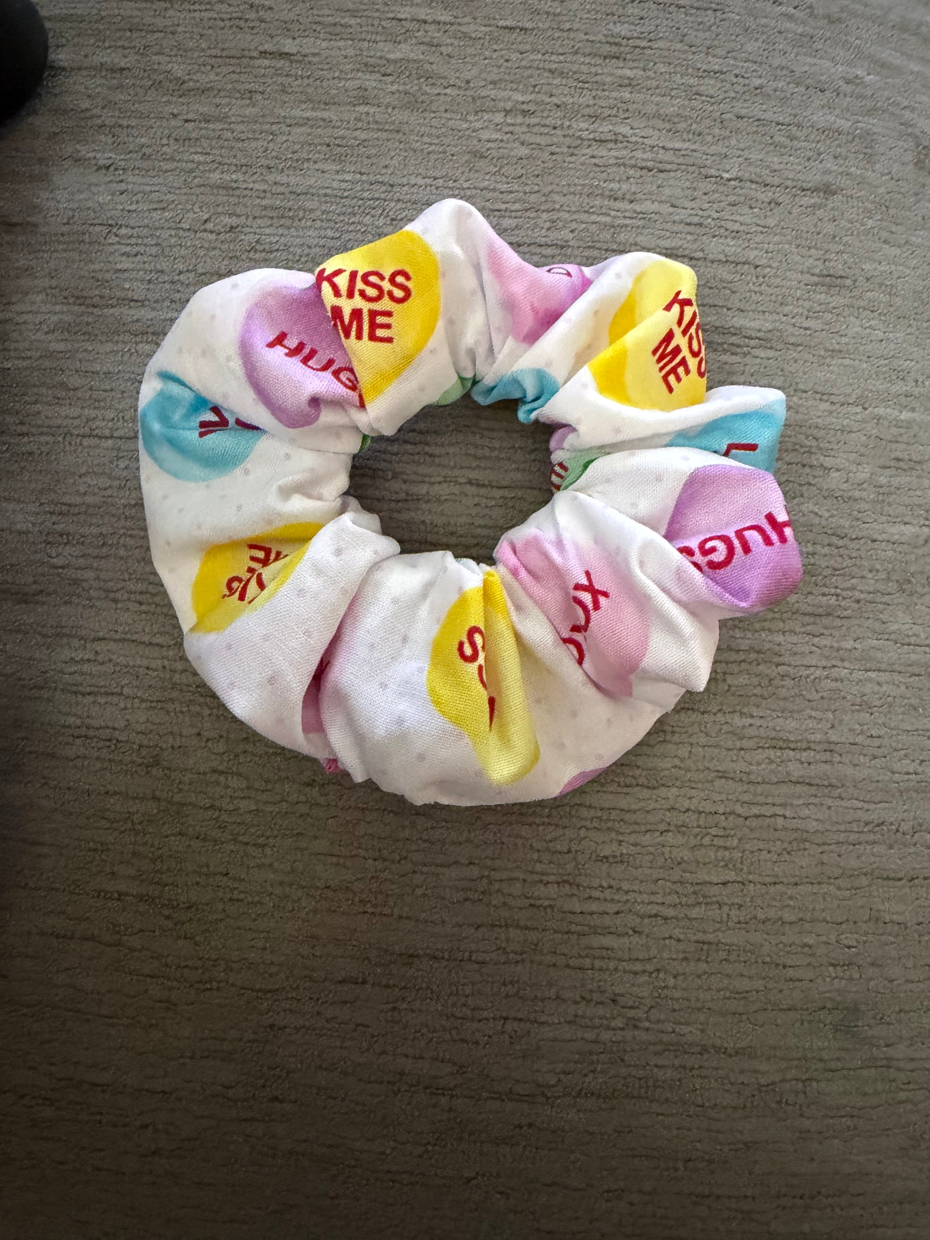 Conversation hearts scrunchie