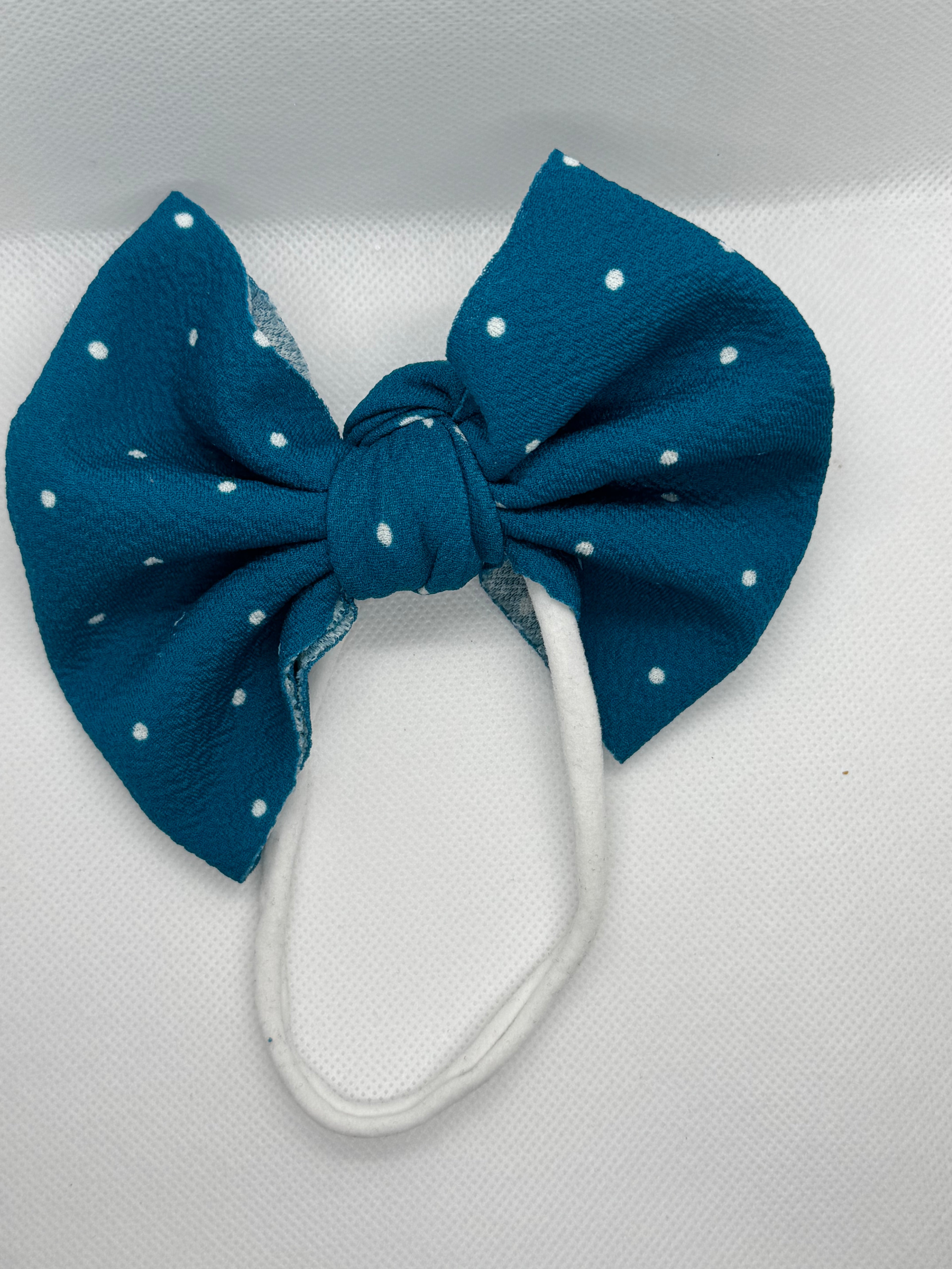 Blue polka dot fabric headband