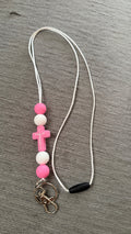 Pink Jesus cross lanyard
