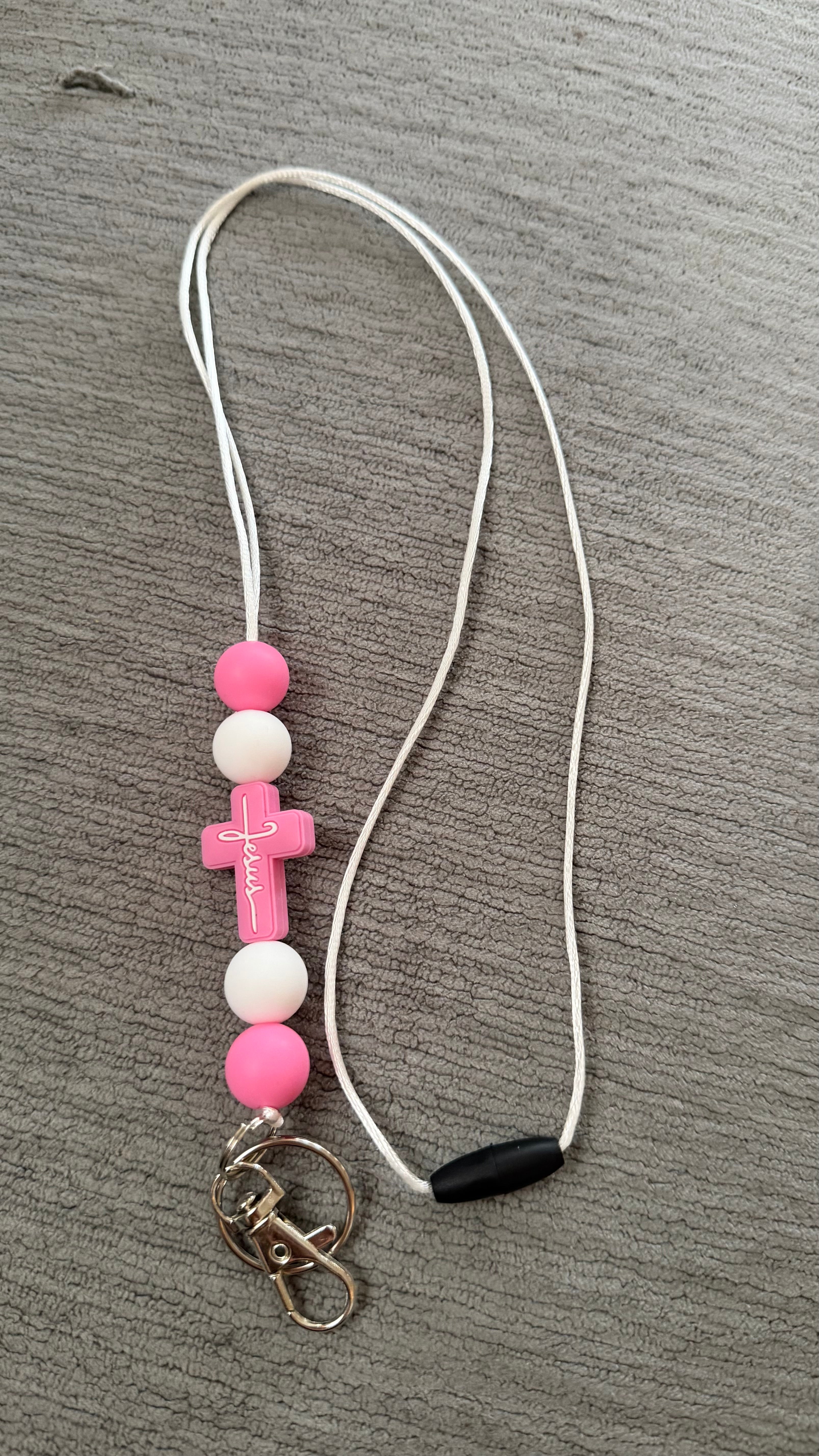 Pink Jesus cross lanyard