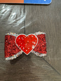 Red heart overlay bow clip