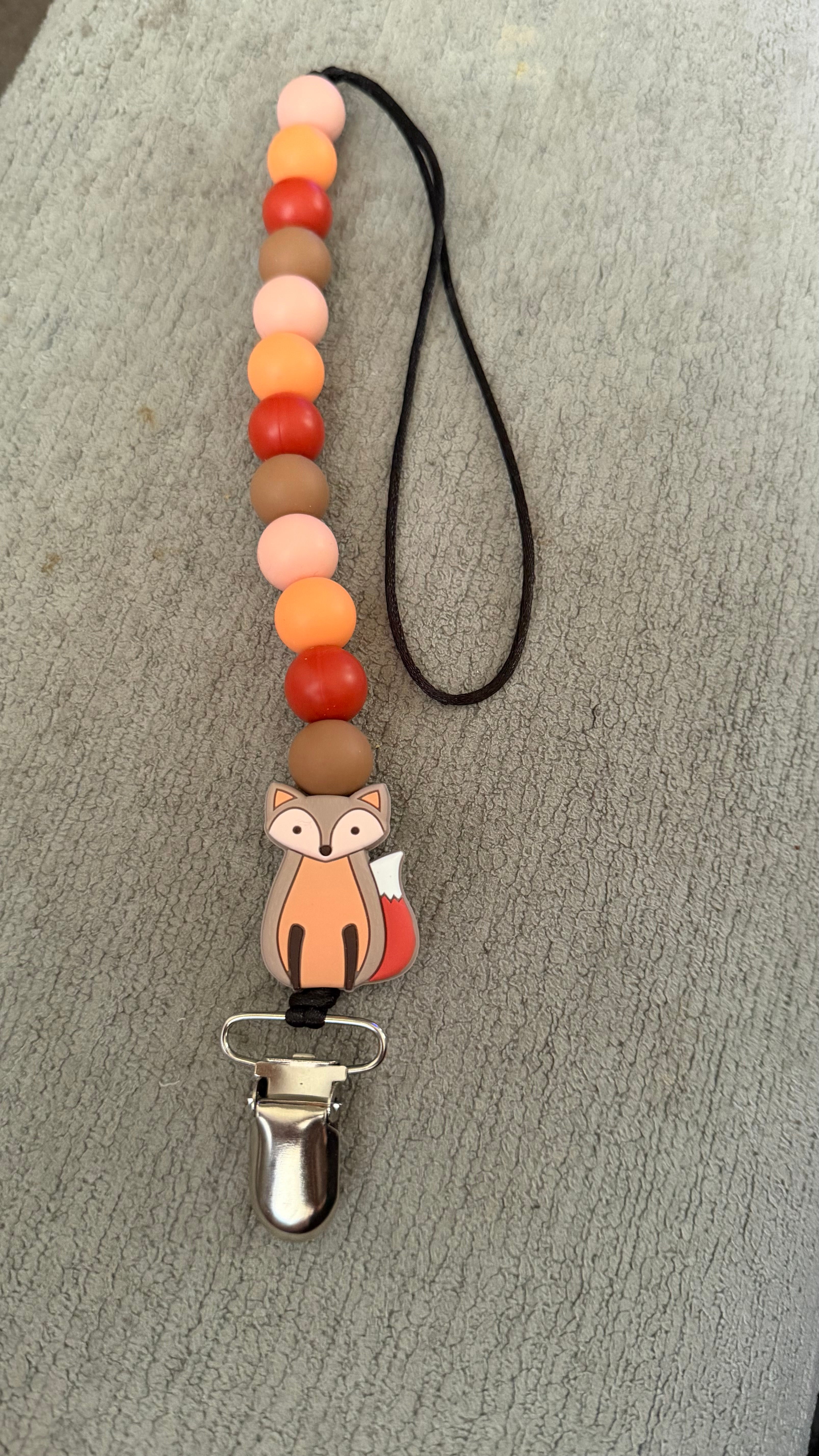 Brown fox pacifier clip