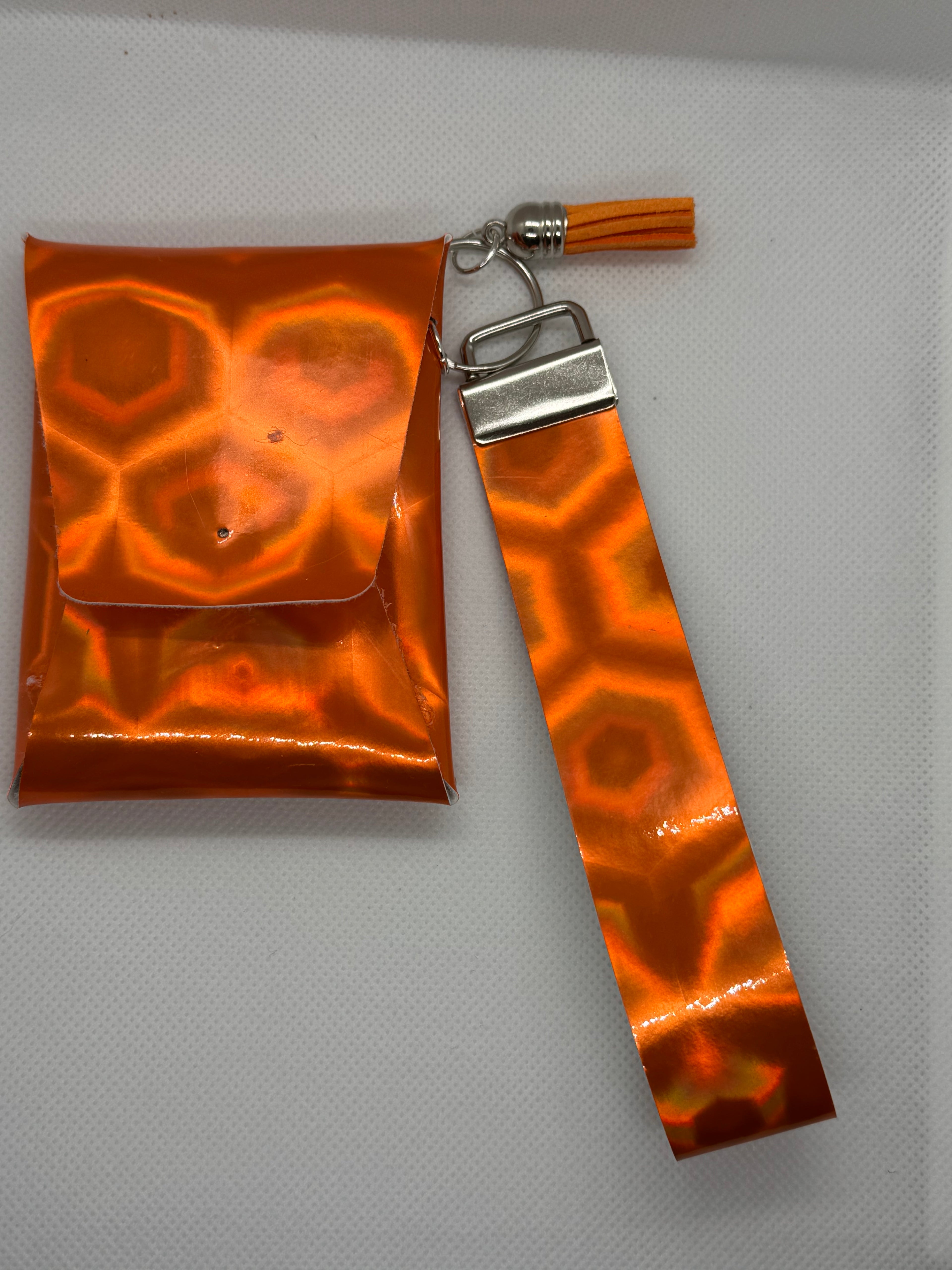 Orange holographic wristlet card wallet set