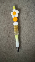White flower rhinestone pen