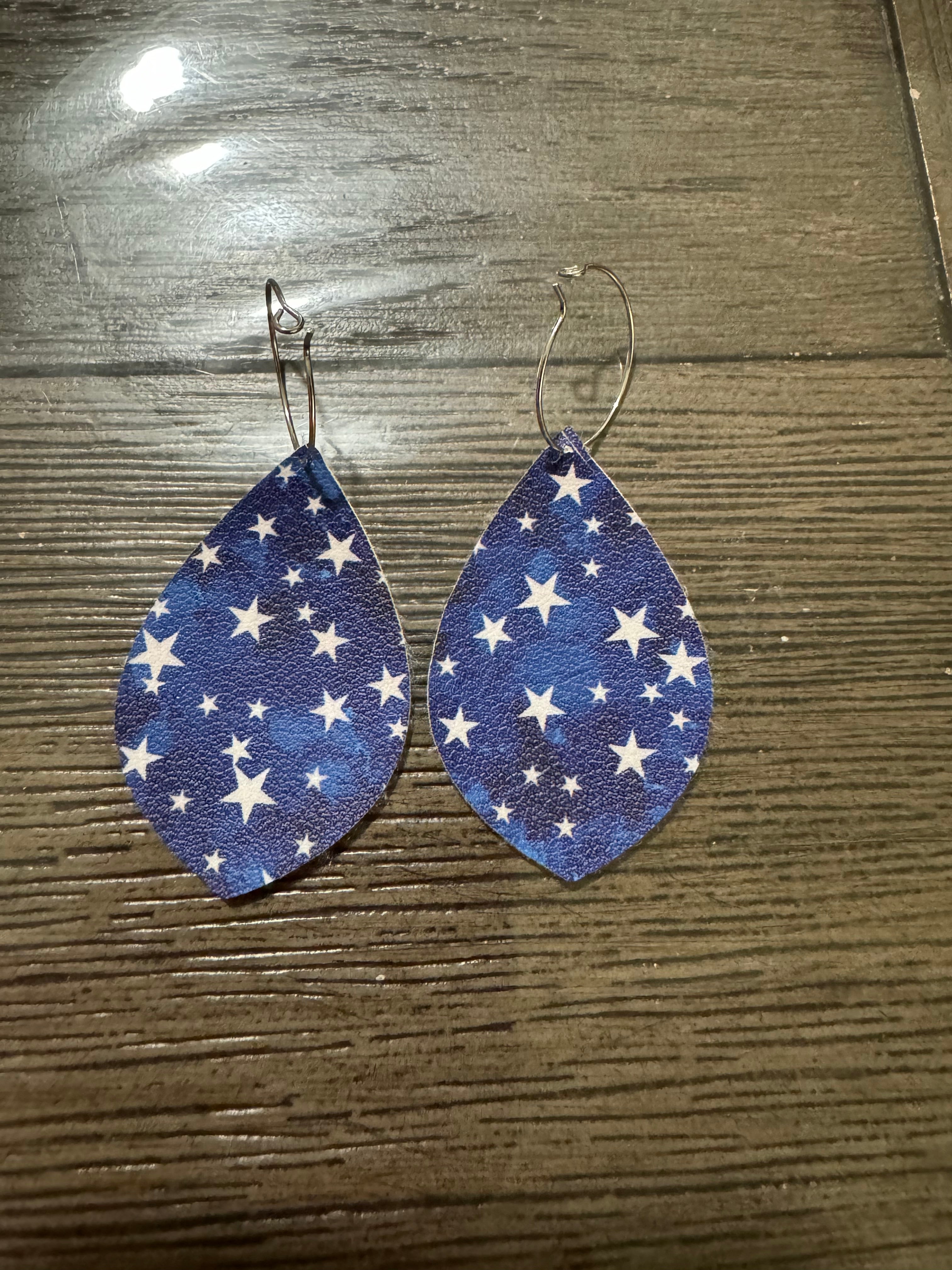 Blue star hoop earrings
