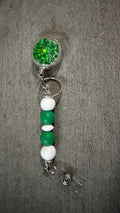 Green jewel beaded badge reel