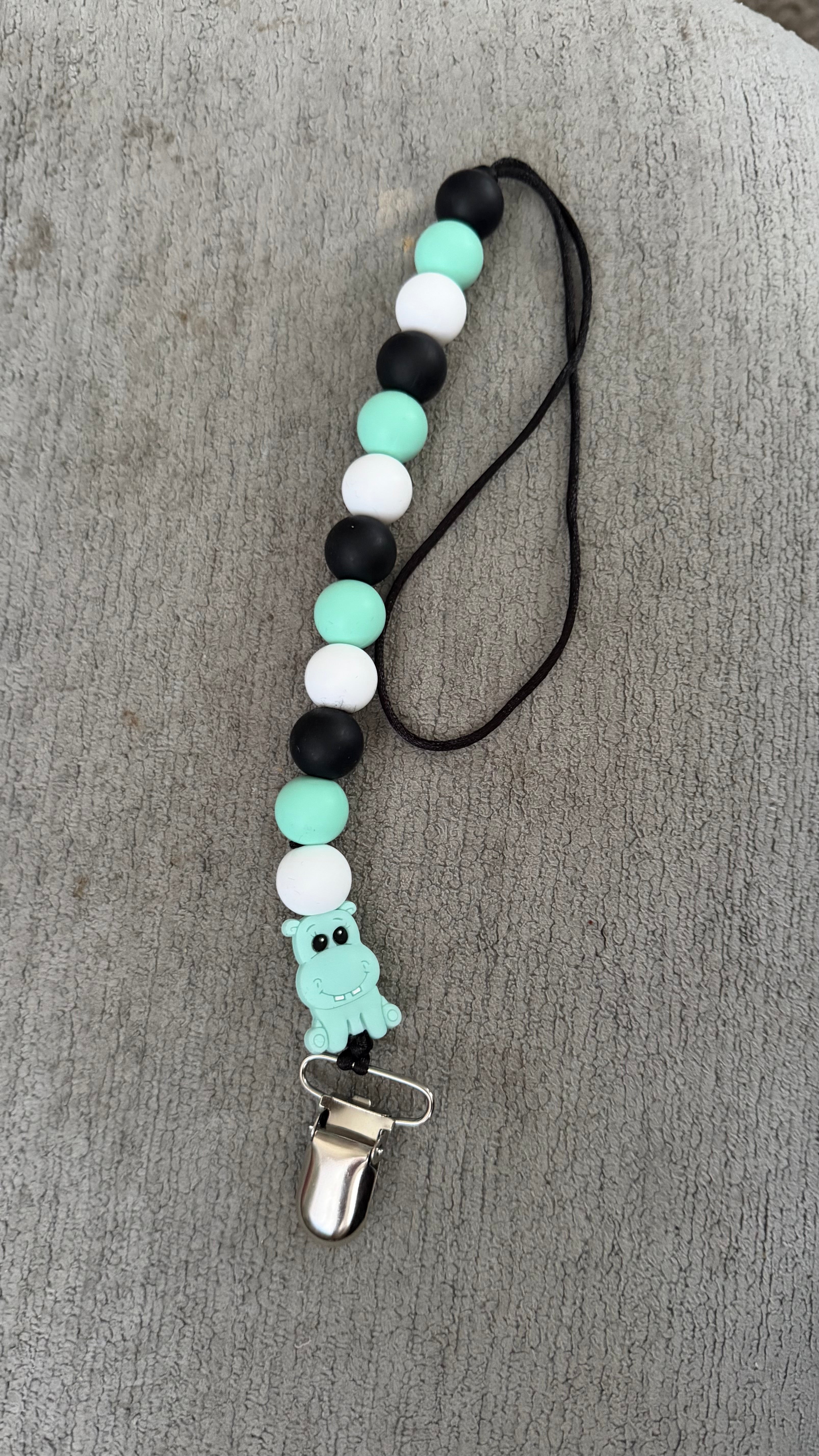 Mint hippo pacifier clip