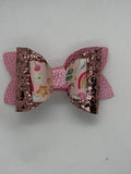Pink unicorn straw topper bow