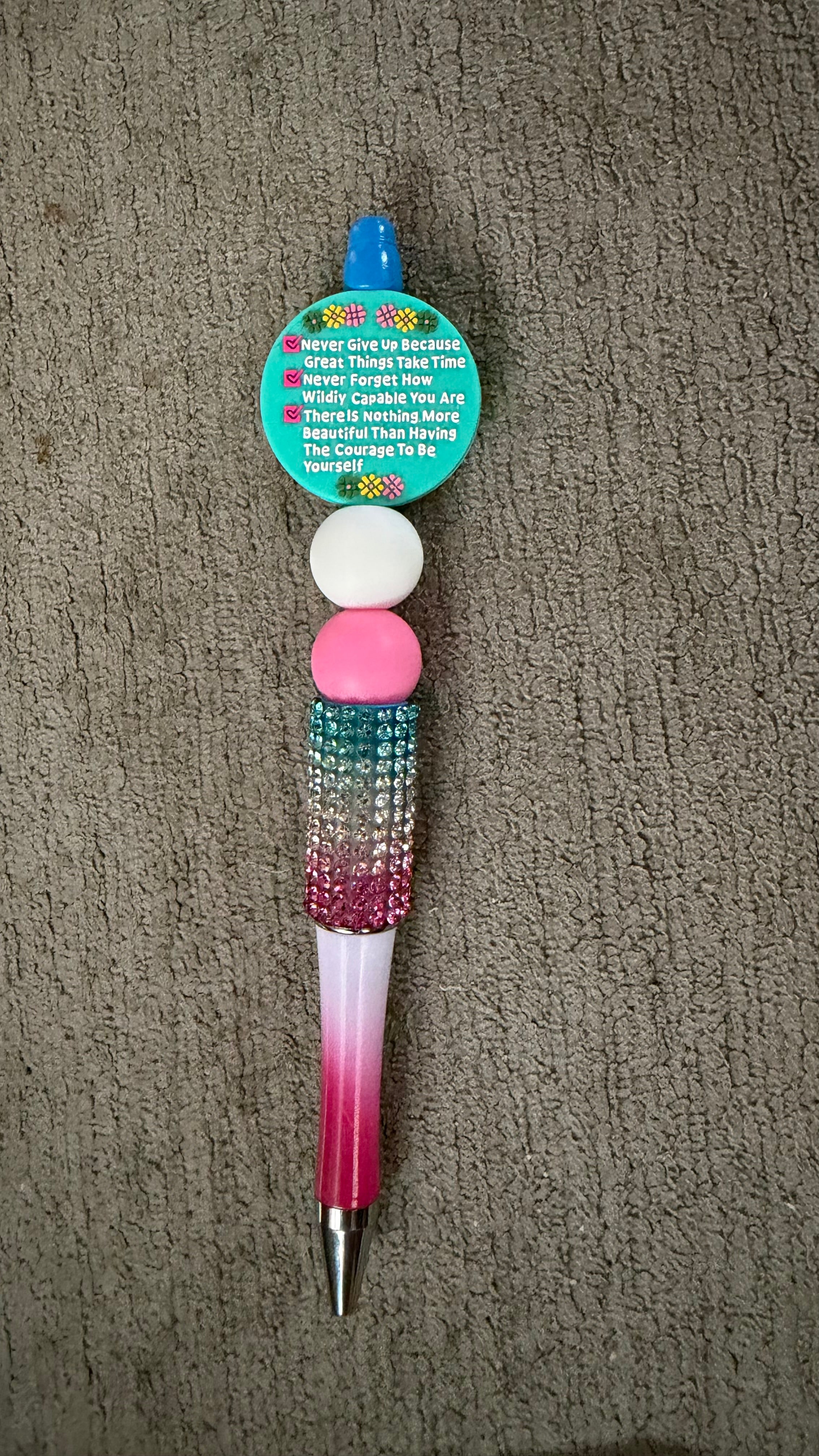 Never give up rhinestone pen