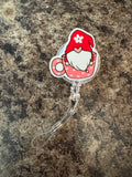 Gnome in a cup badge reel