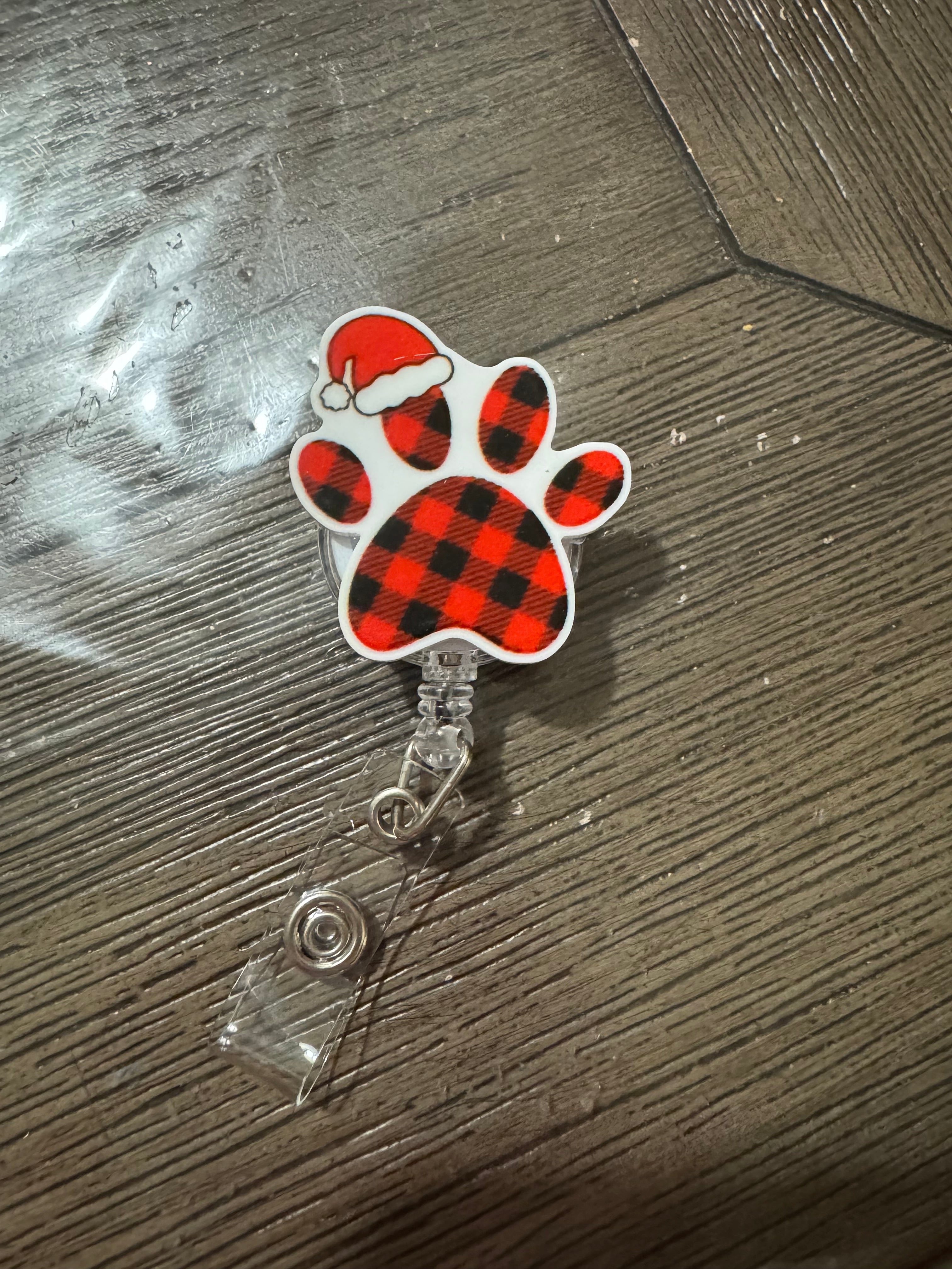 Christmas paw print badge reel