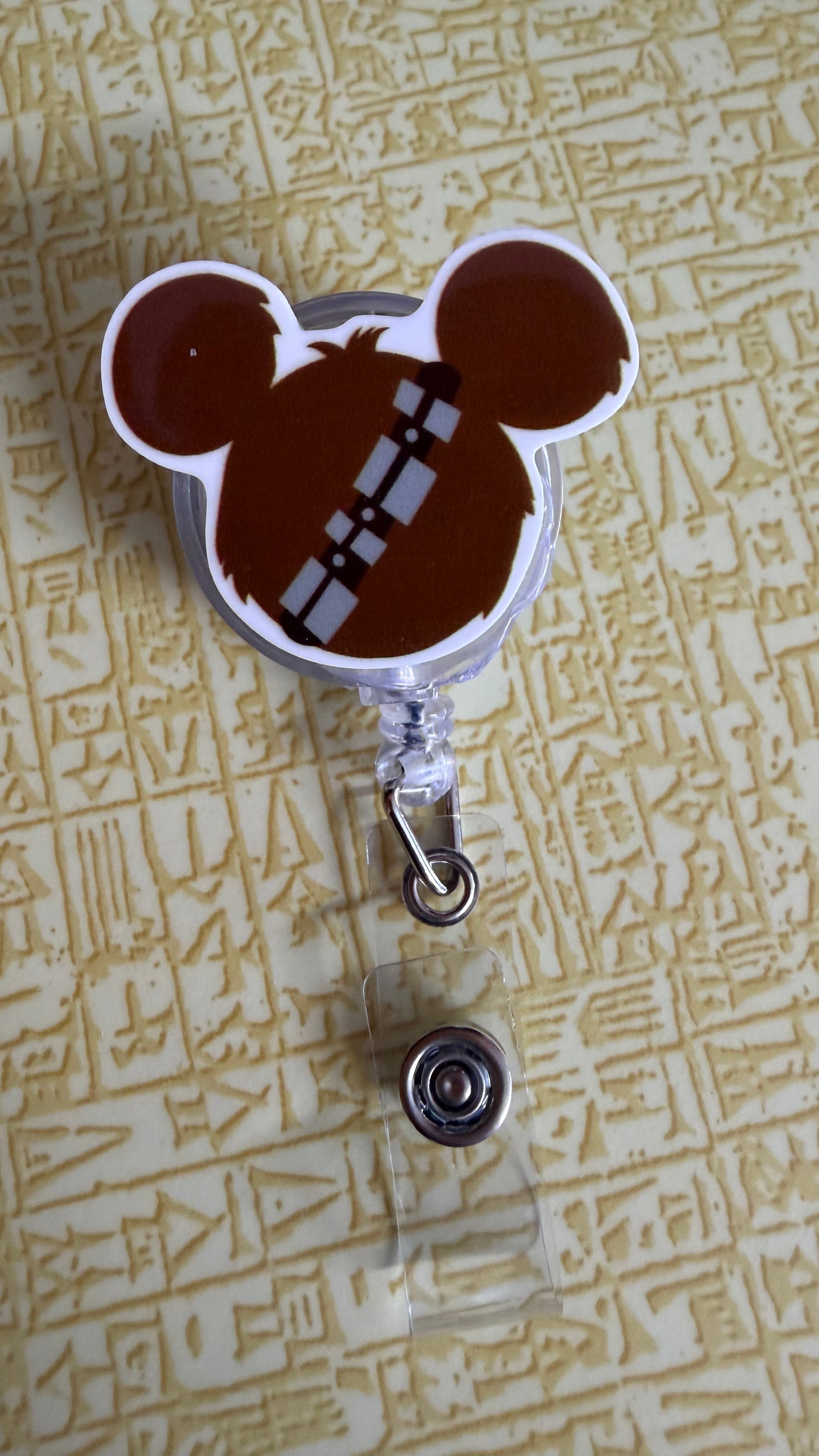 Fuzzy brown mouse badge reel