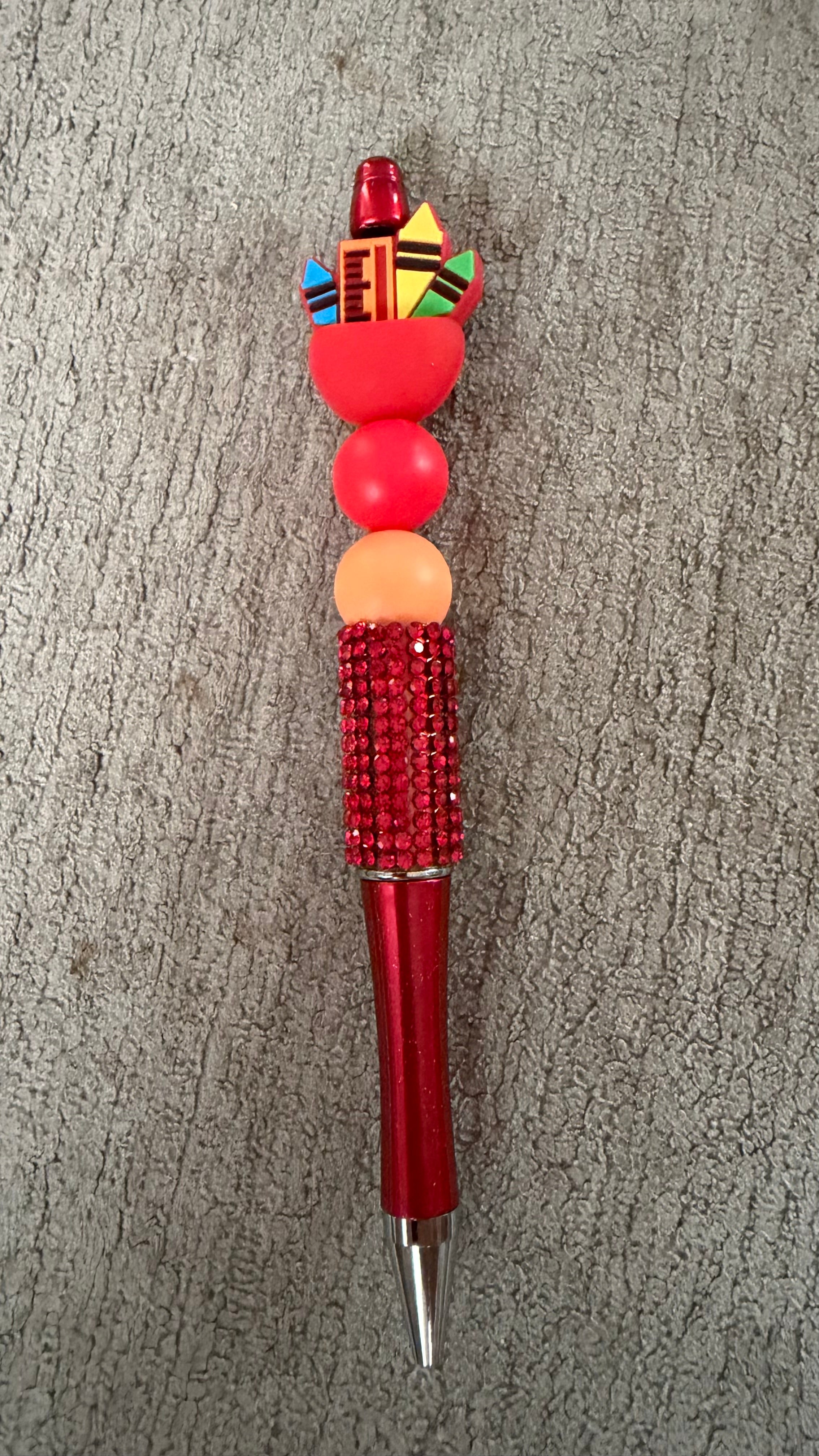 Apple and crayon rhinestone pen