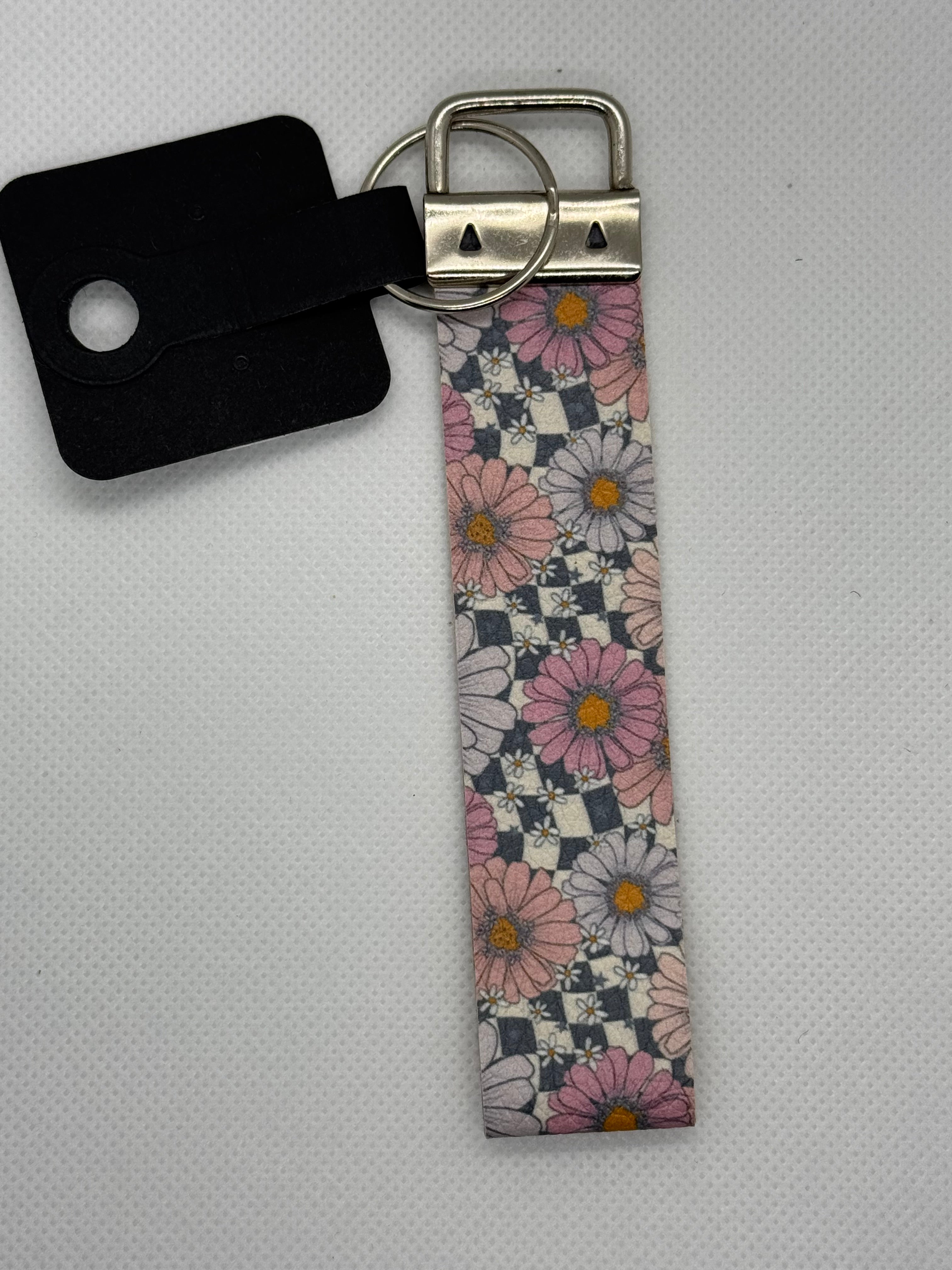 Checkered floral keychain