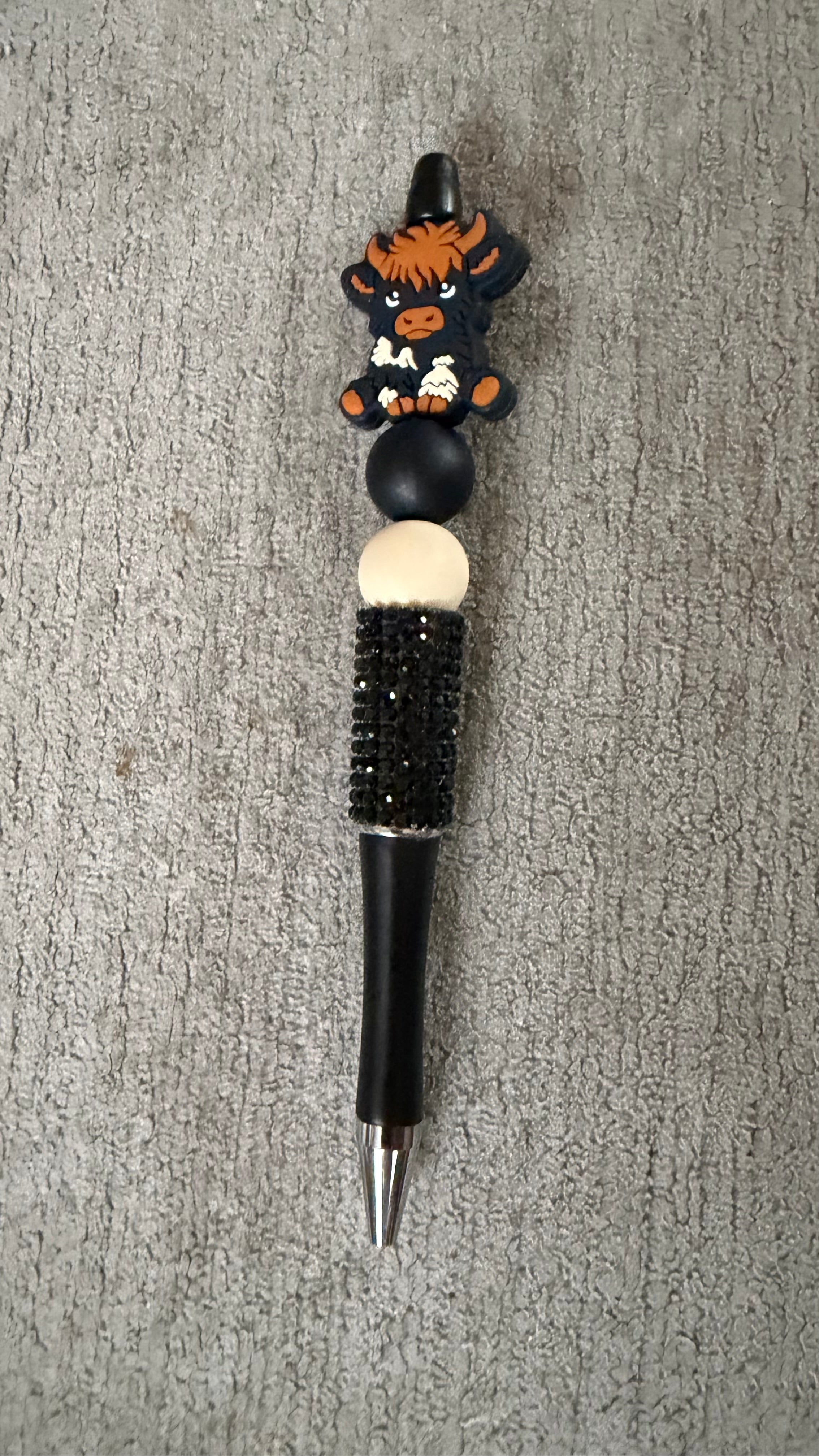 Black cow rhinestone pen