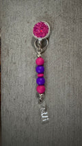 Purple jeweled beaded badge reel