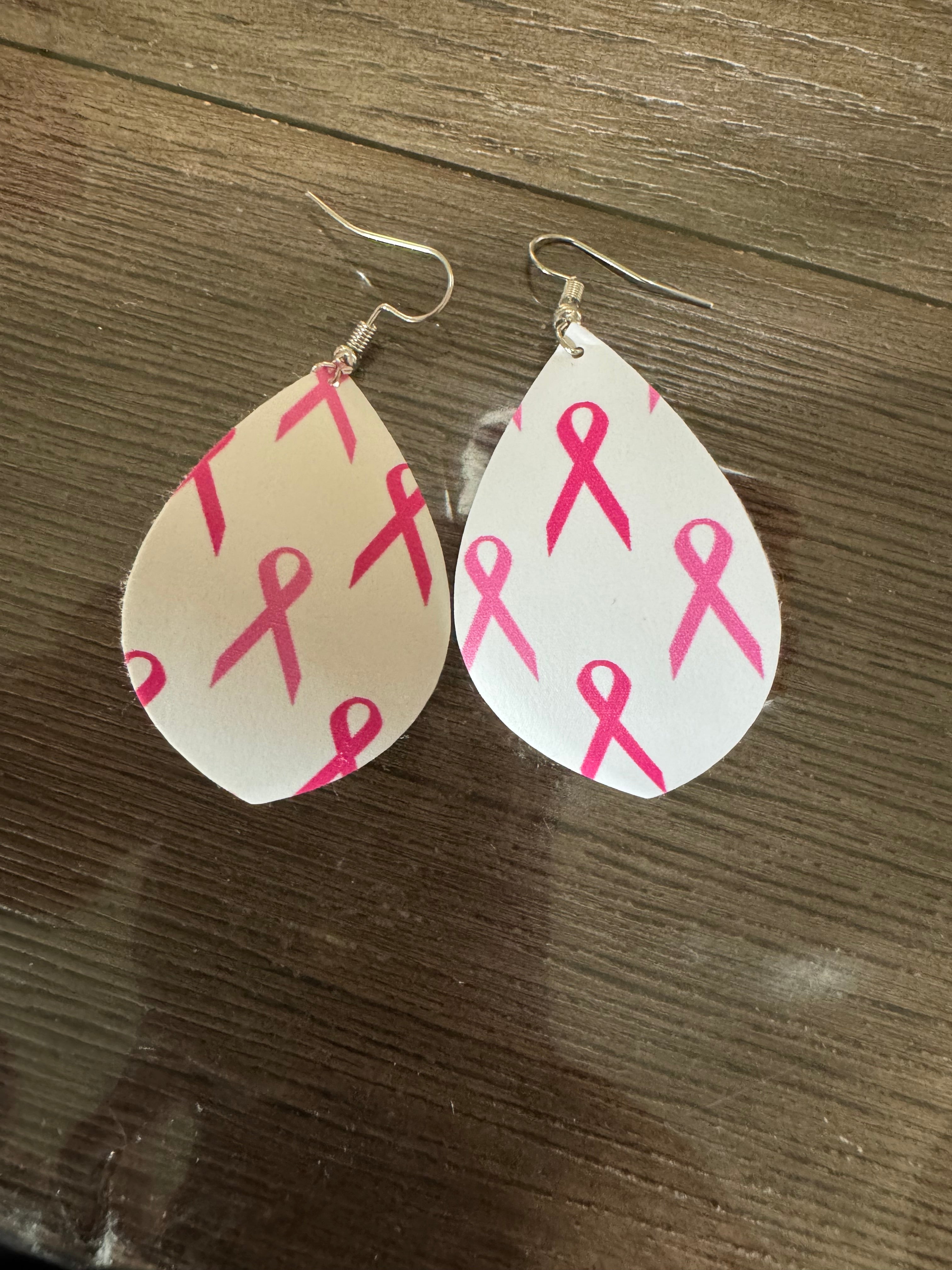 Breast cancer ribbon dangle earrings