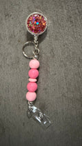 Dark pink jeweled beaded badge reel
