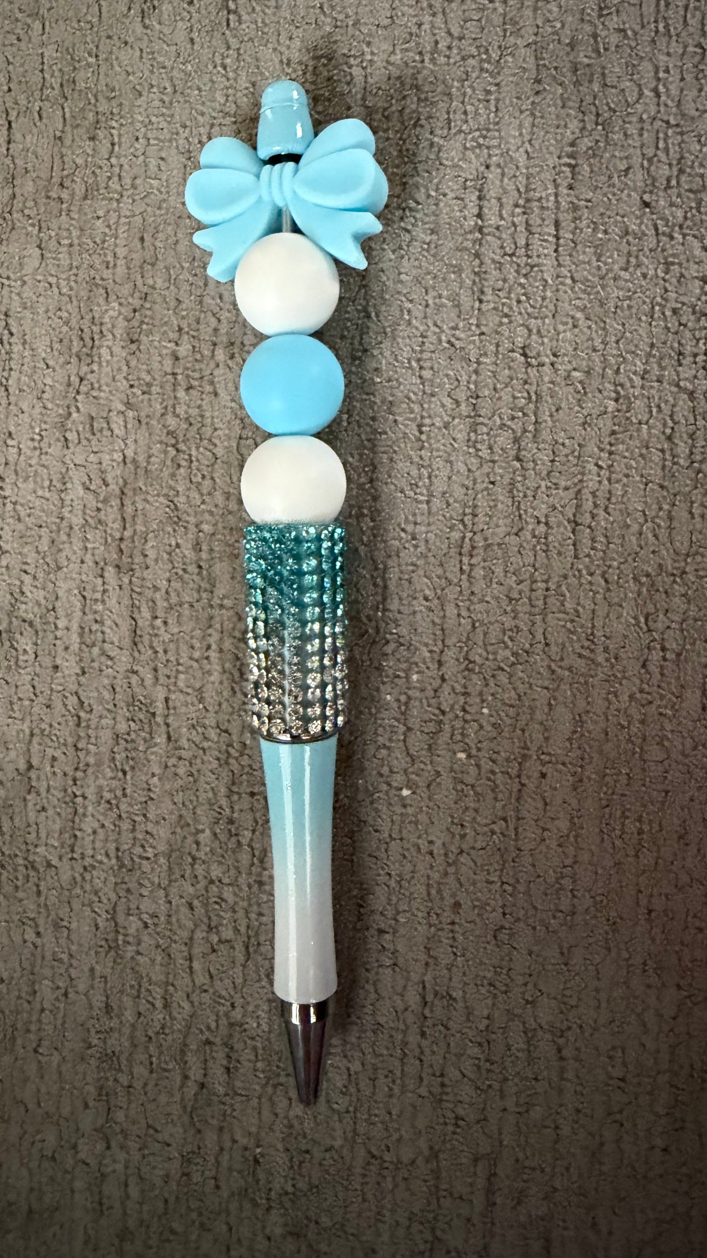 Blue bow rhinestone pen