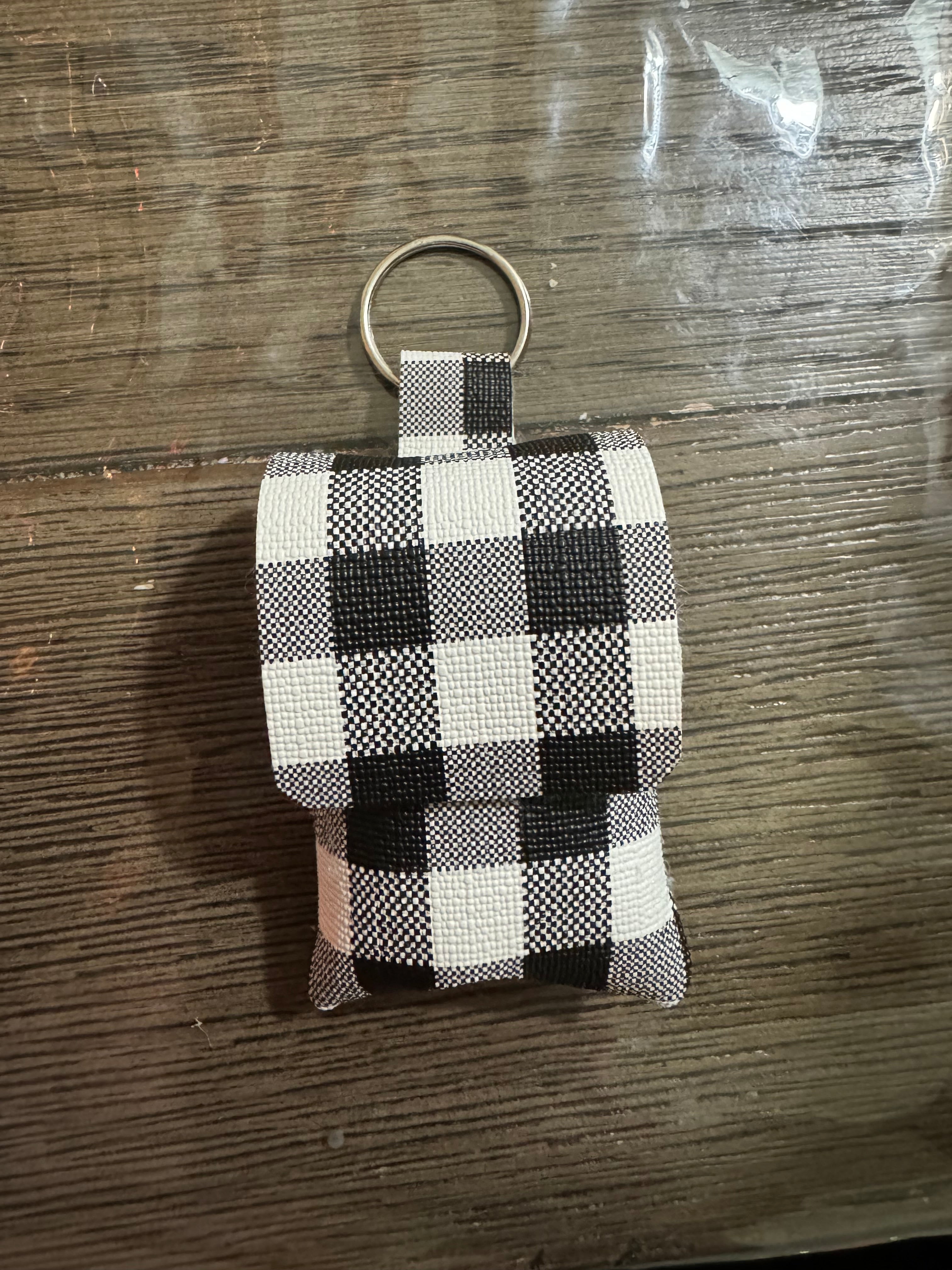 White buffalo plaid hand sanitizer holder
