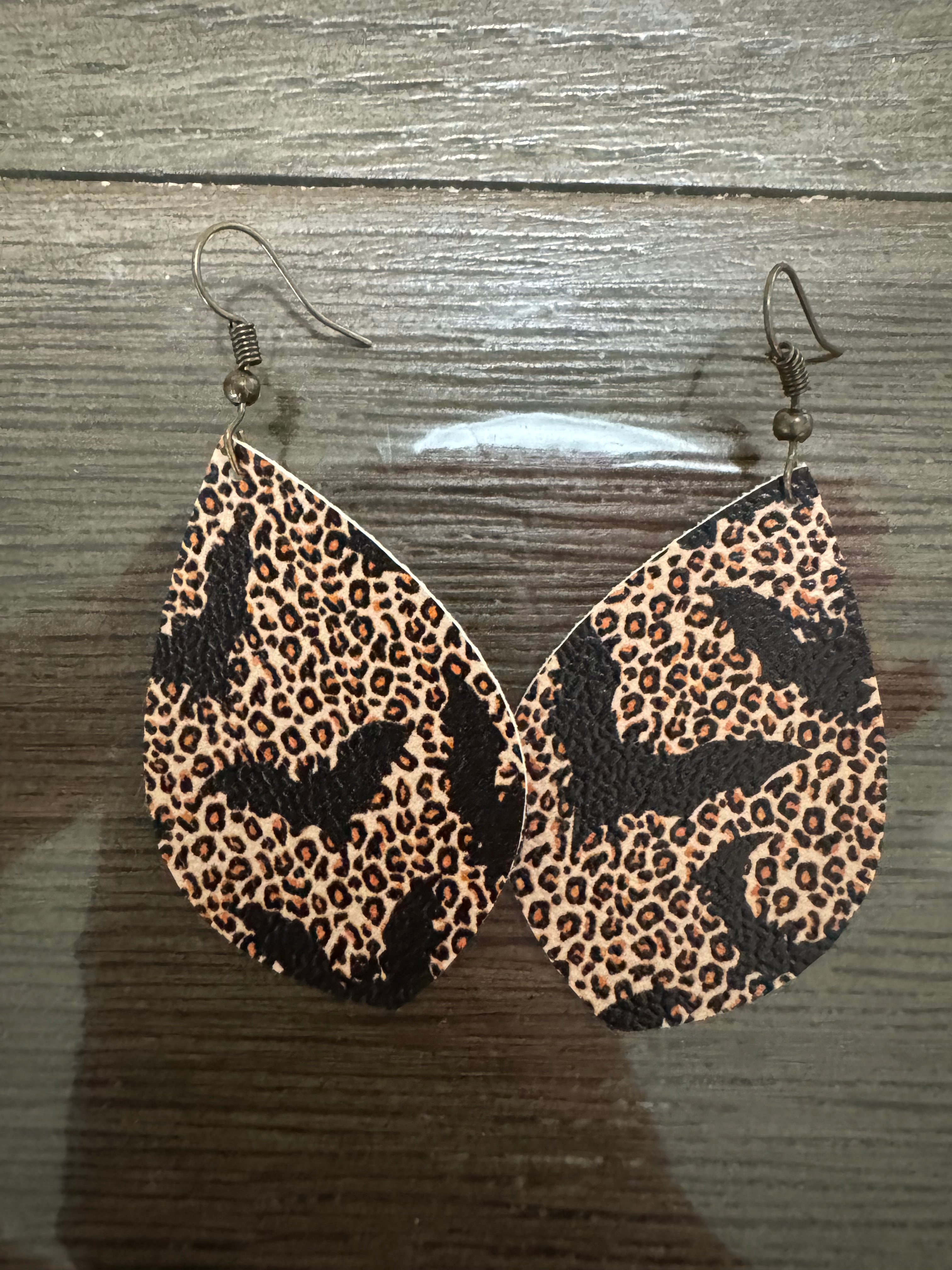 Cheetah bats dangle earrings