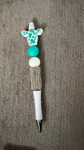 Teal cow head rhinestone pen