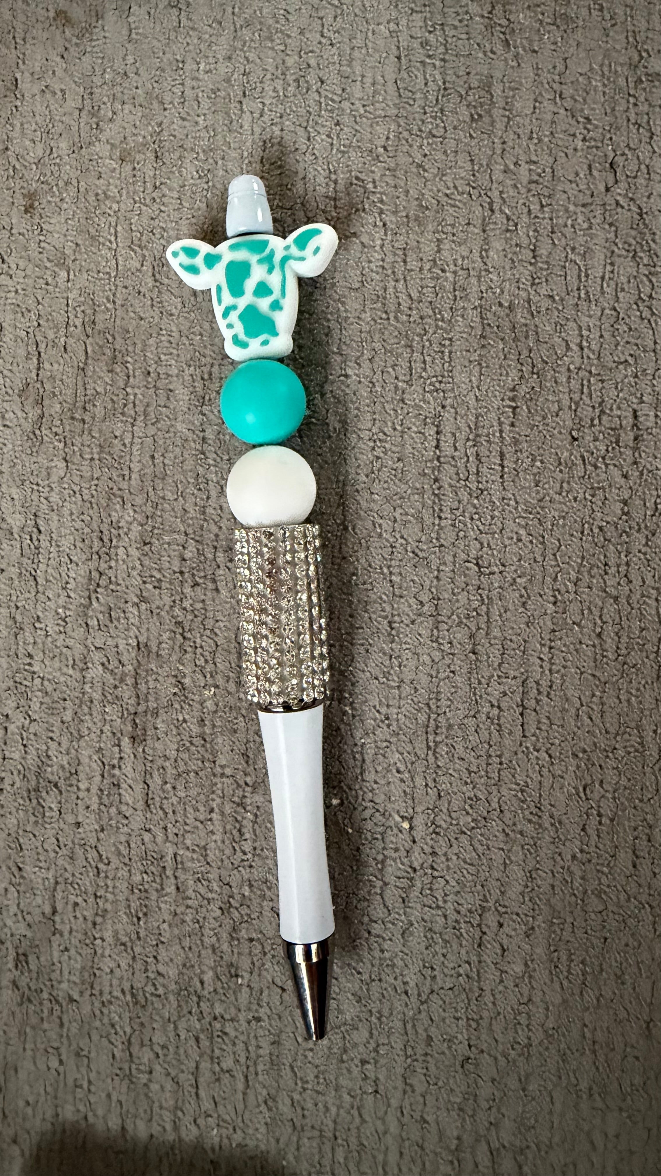 Teal cow head rhinestone pen