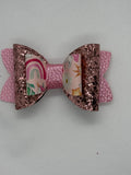 Pink unicorn clip bow