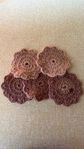 Set of 5 hand crocheted coaster in brown/tan