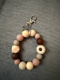Neutral sunflower wristlet keychain