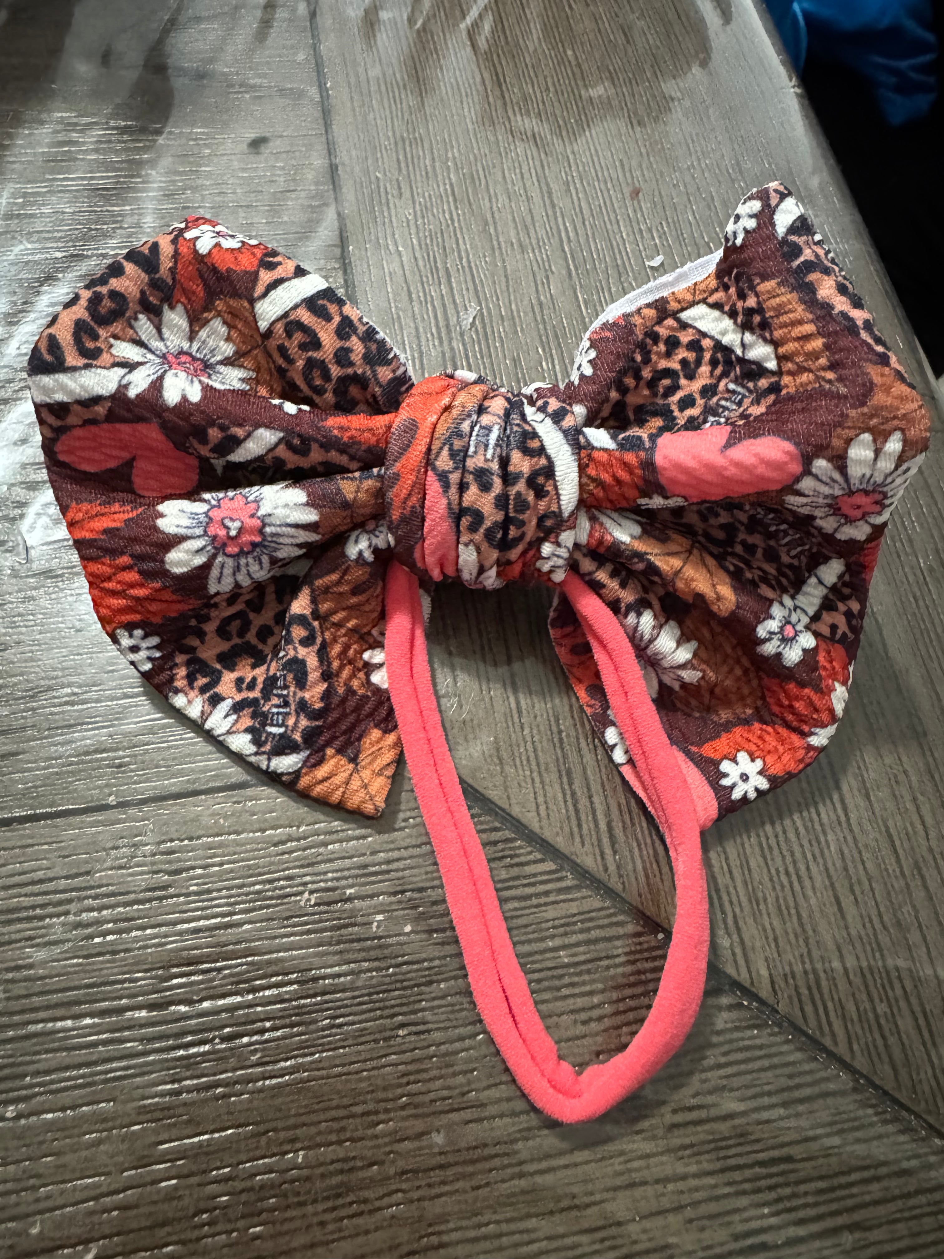 Football floral fabric bow headband