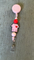 pink nurse beaded badge reel