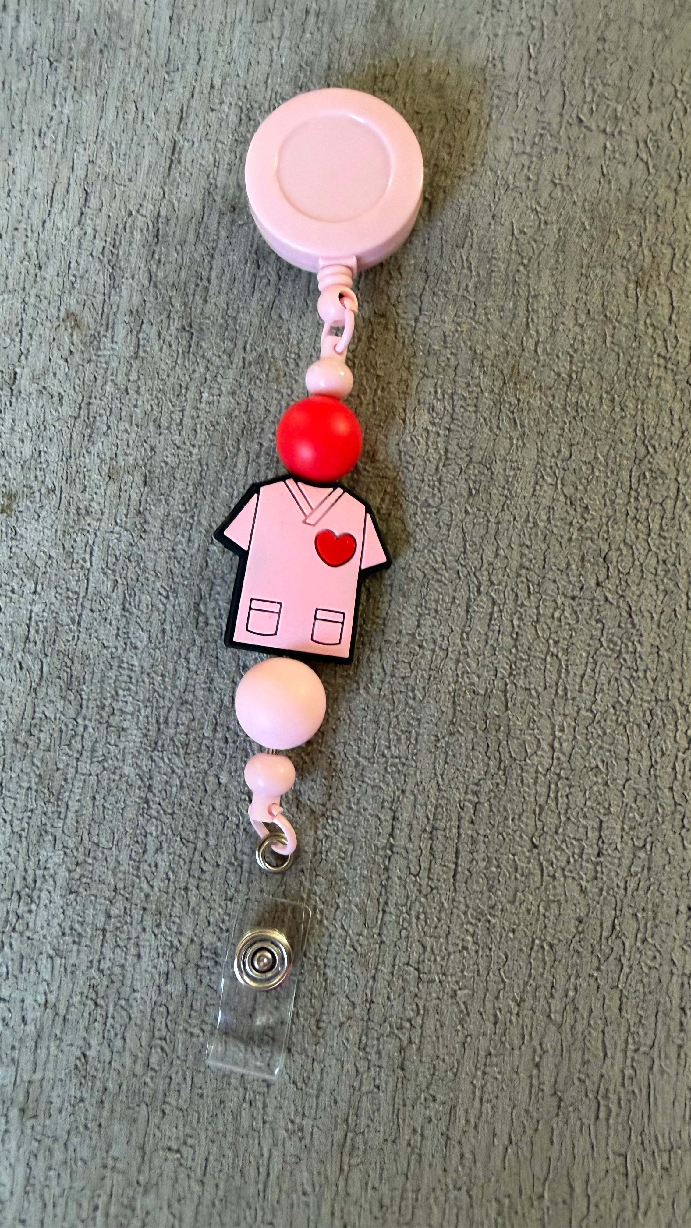pink nurse beaded badge reel