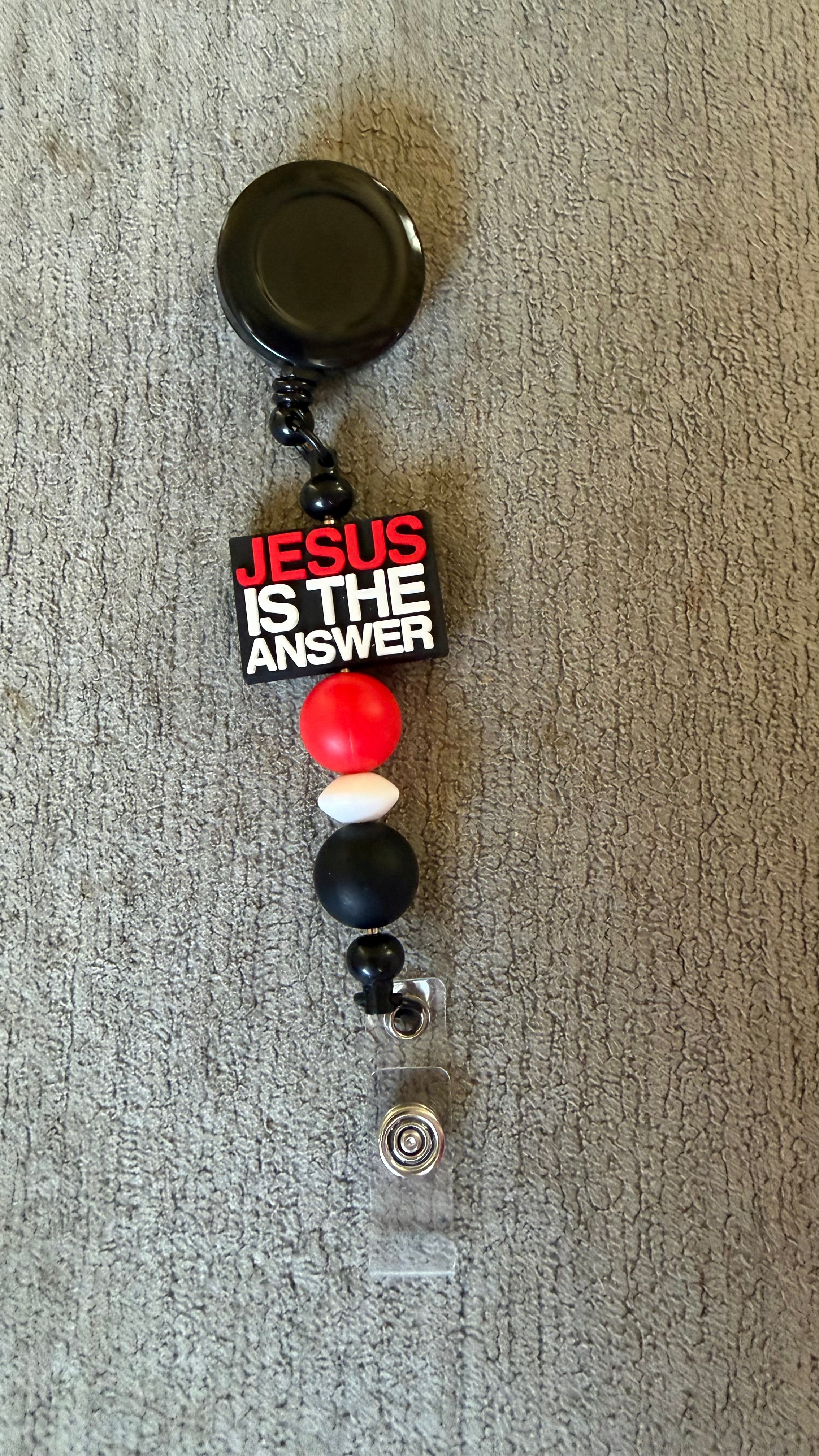 Jesus is the answer beaded badge reel
