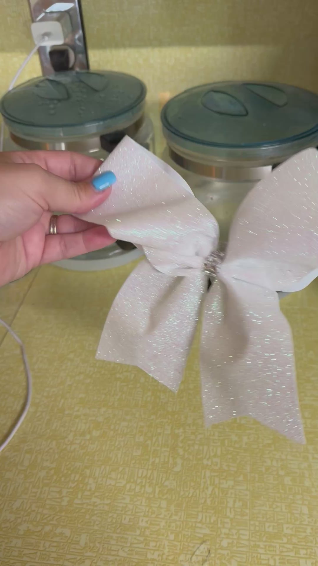 White glitter cheer bow